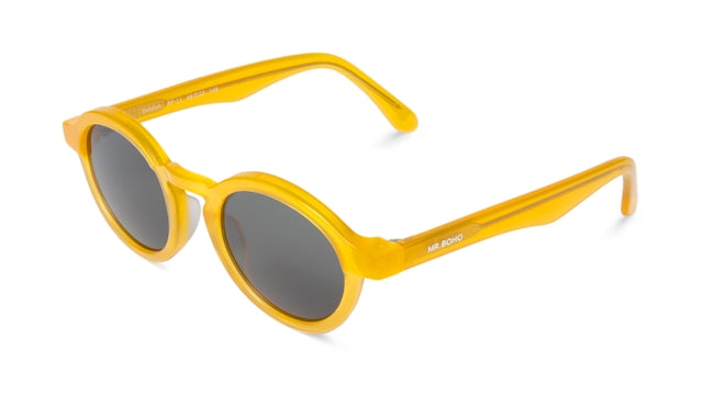 MR BOHO Dalston RP-11 round frame glasses in vibrant yellow, showcasing full-rimmed design and stylish unisex appeal.