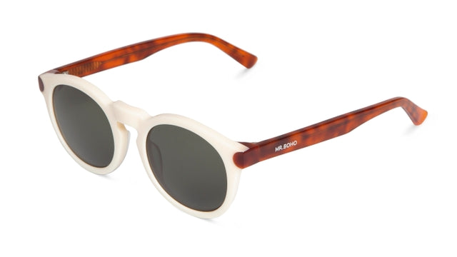 MR BOHO Jordaan AF5-11 round full-rimmed glasses in white, made from durable acetate, suitable for unisex wear.