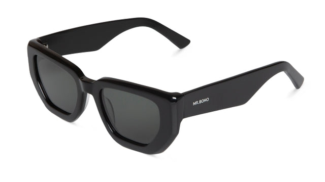 MR BOHO MADALENA BBB-11 full-rimmed rectangular glasses in black acetate, designed for unisex wear.