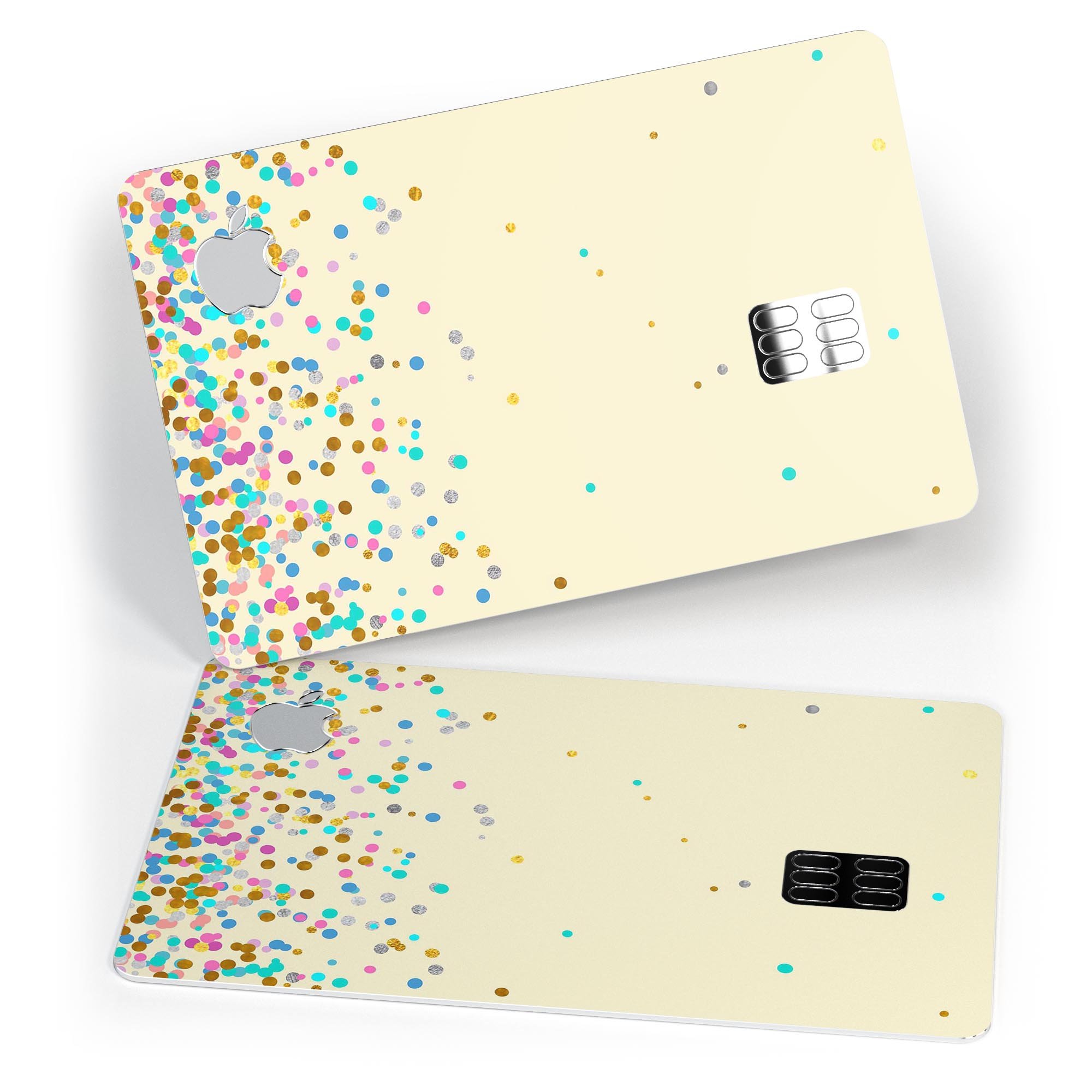 Multicolor Falling Confetti decal on an off-white background, designed for Apple Card protection.