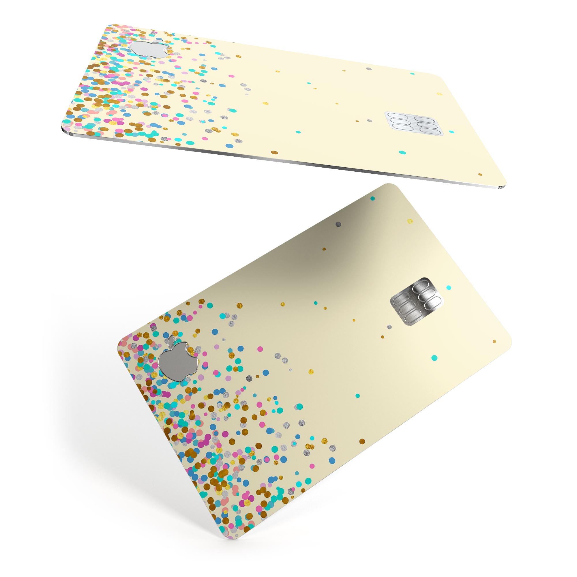 Multicolor Falling Confetti decal on an off-white background, designed for Apple Card protection.