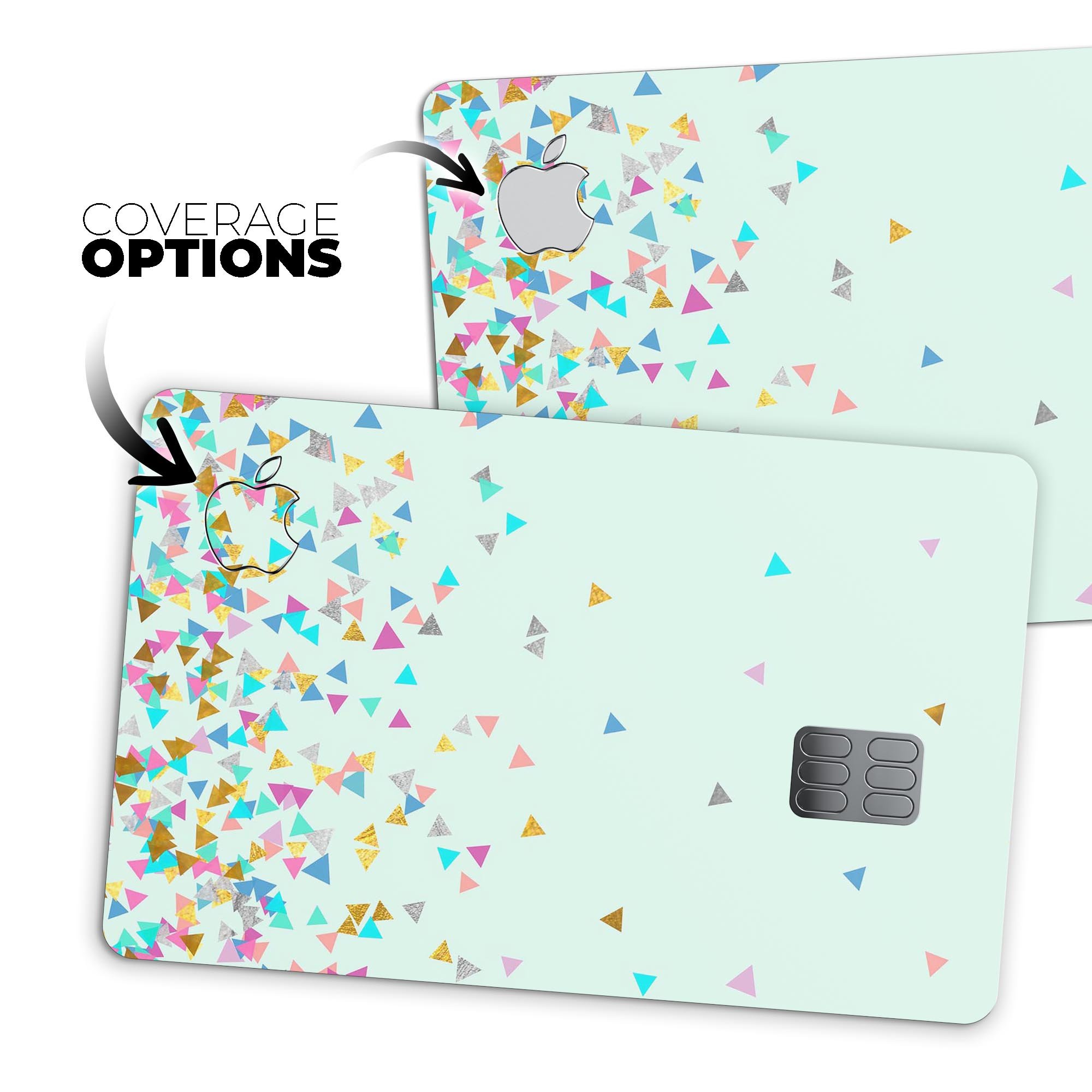 Multicolor Birthday Shapes Over Mint decal on an Apple Card, showcasing vibrant colors and a stylish design.