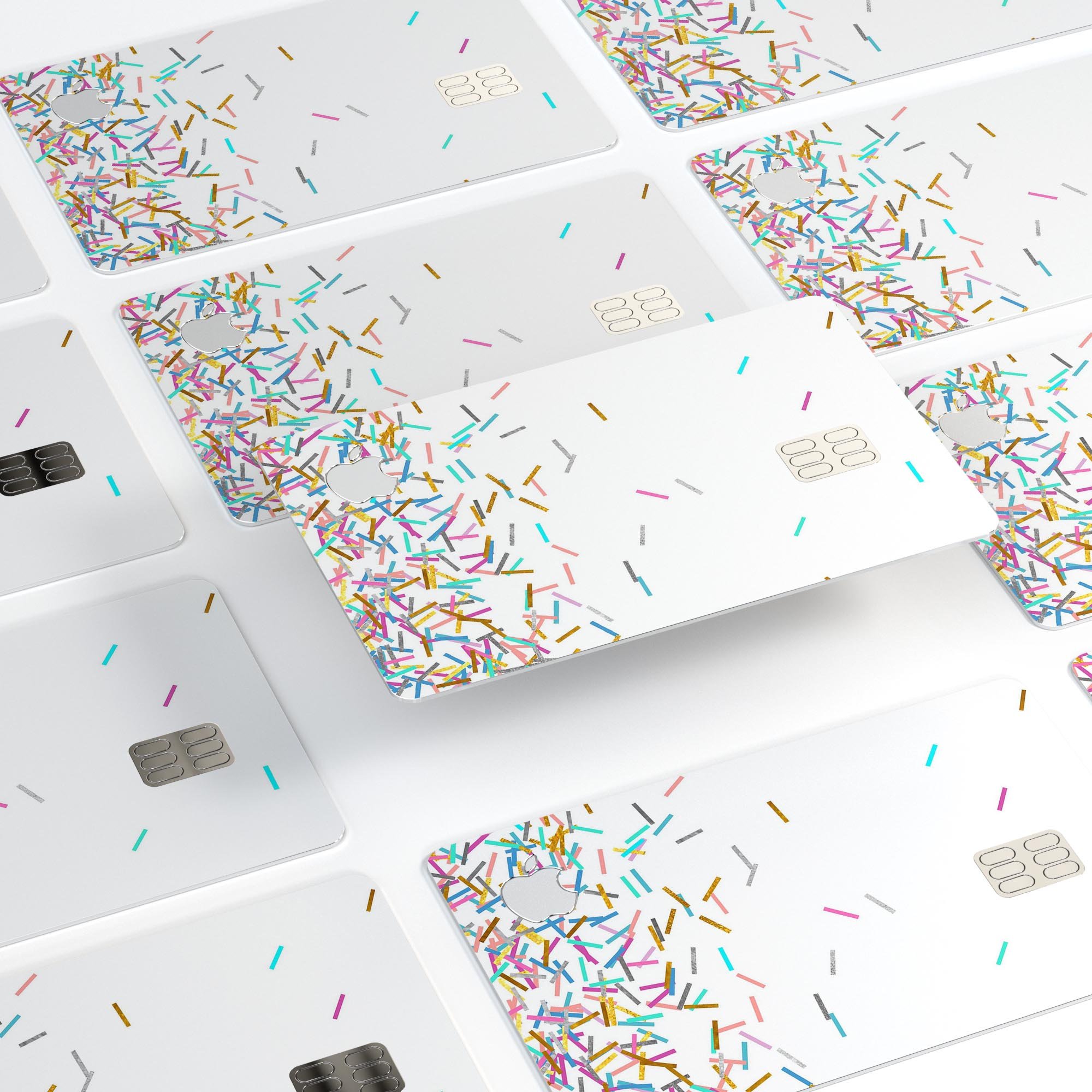 Multicolor Birthday Sprinkles decal on a white background, designed for Apple Card protection.