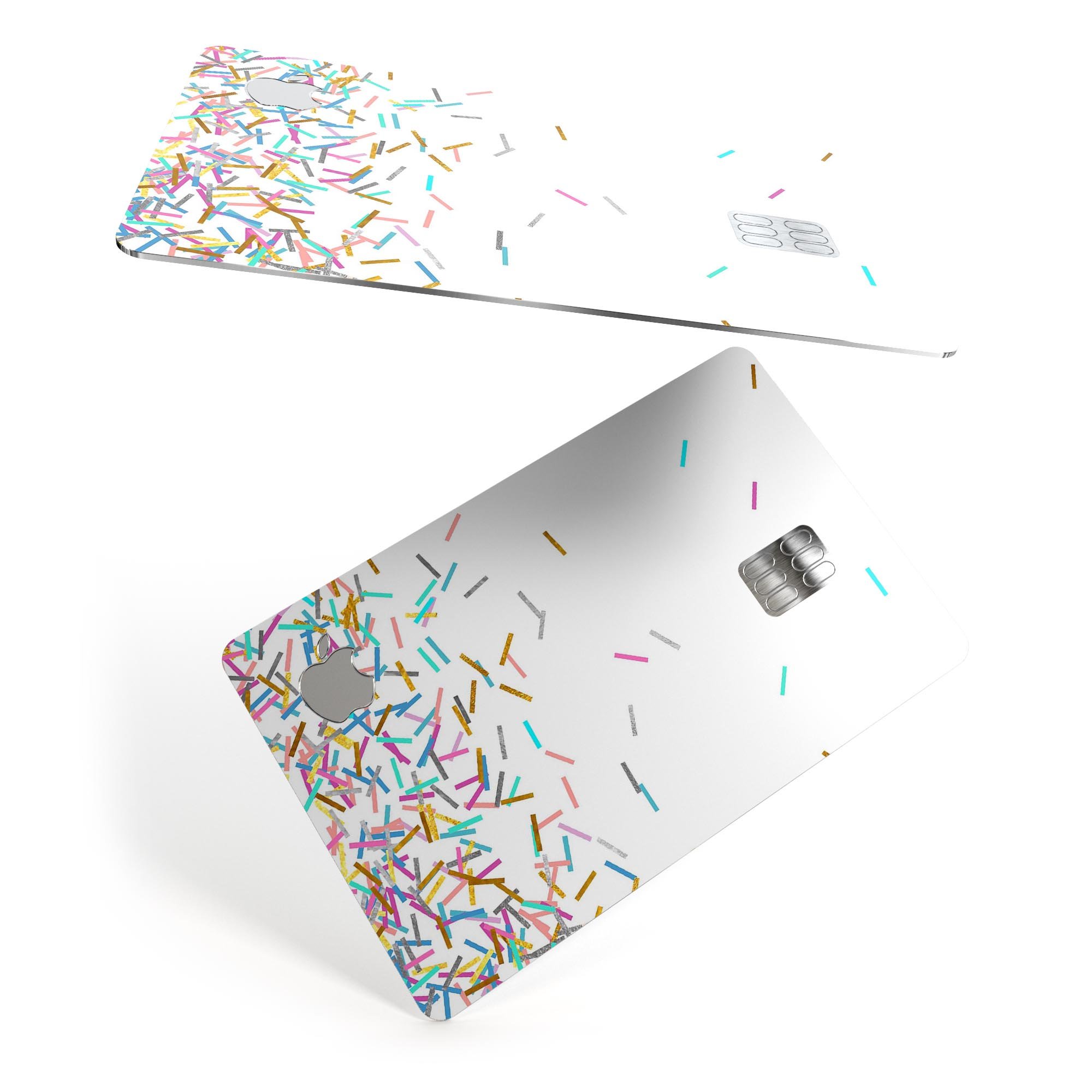 Multicolor Birthday Sprinkles decal on a white background, designed for Apple Card protection.