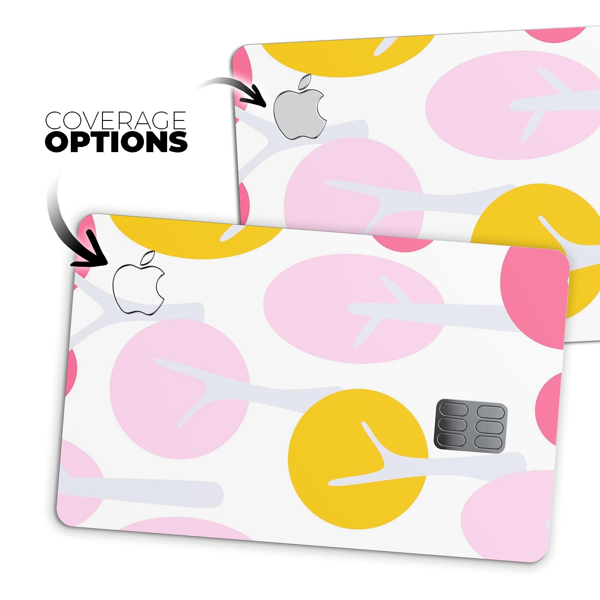 Multicolor Cartoon Trees decal skin for Apple Card, showcasing vibrant colors and a protective design.