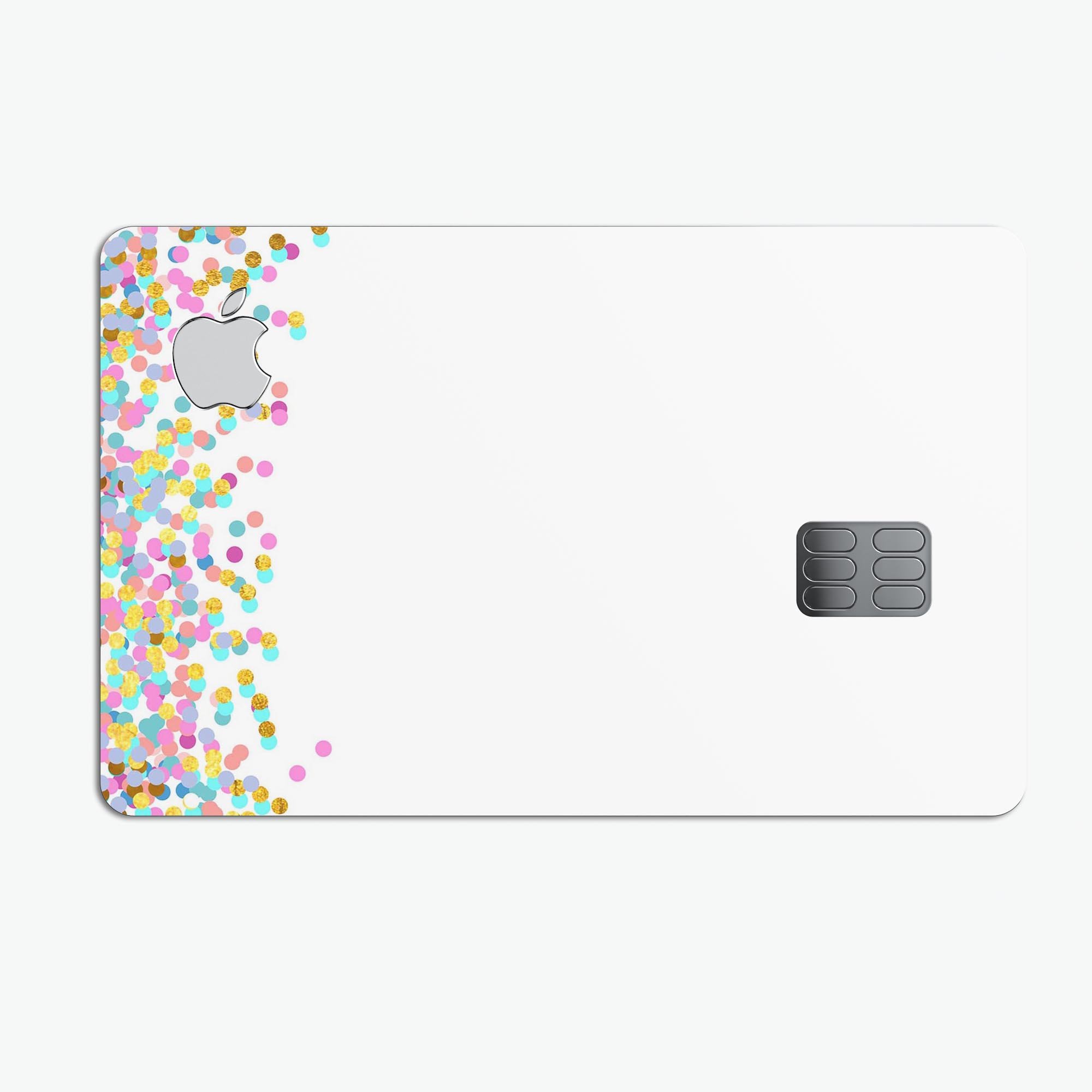 Multicolor Dots Premium Protective Decal Skin-Kit for Apple Card, showcasing vibrant colors and a sleek design.