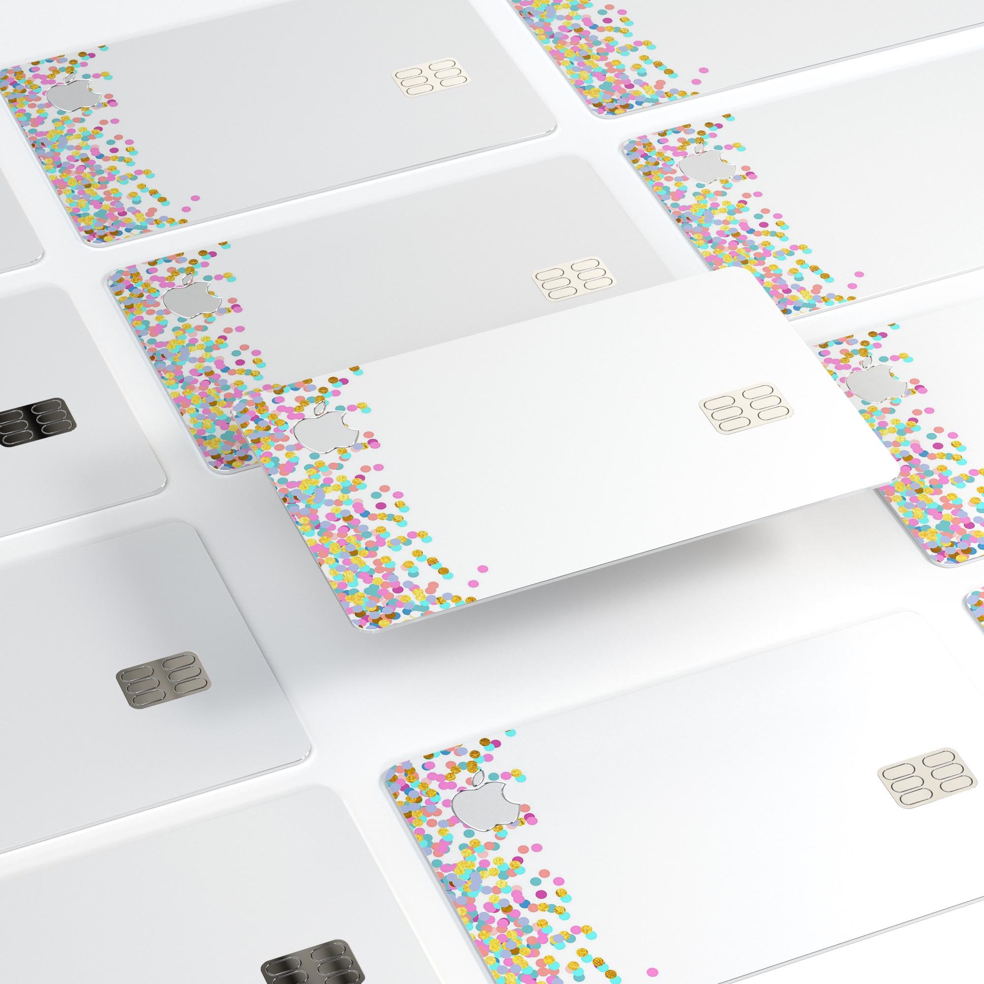 Multicolor Dots Premium Protective Decal Skin-Kit for Apple Card, showcasing vibrant colors and a sleek design.