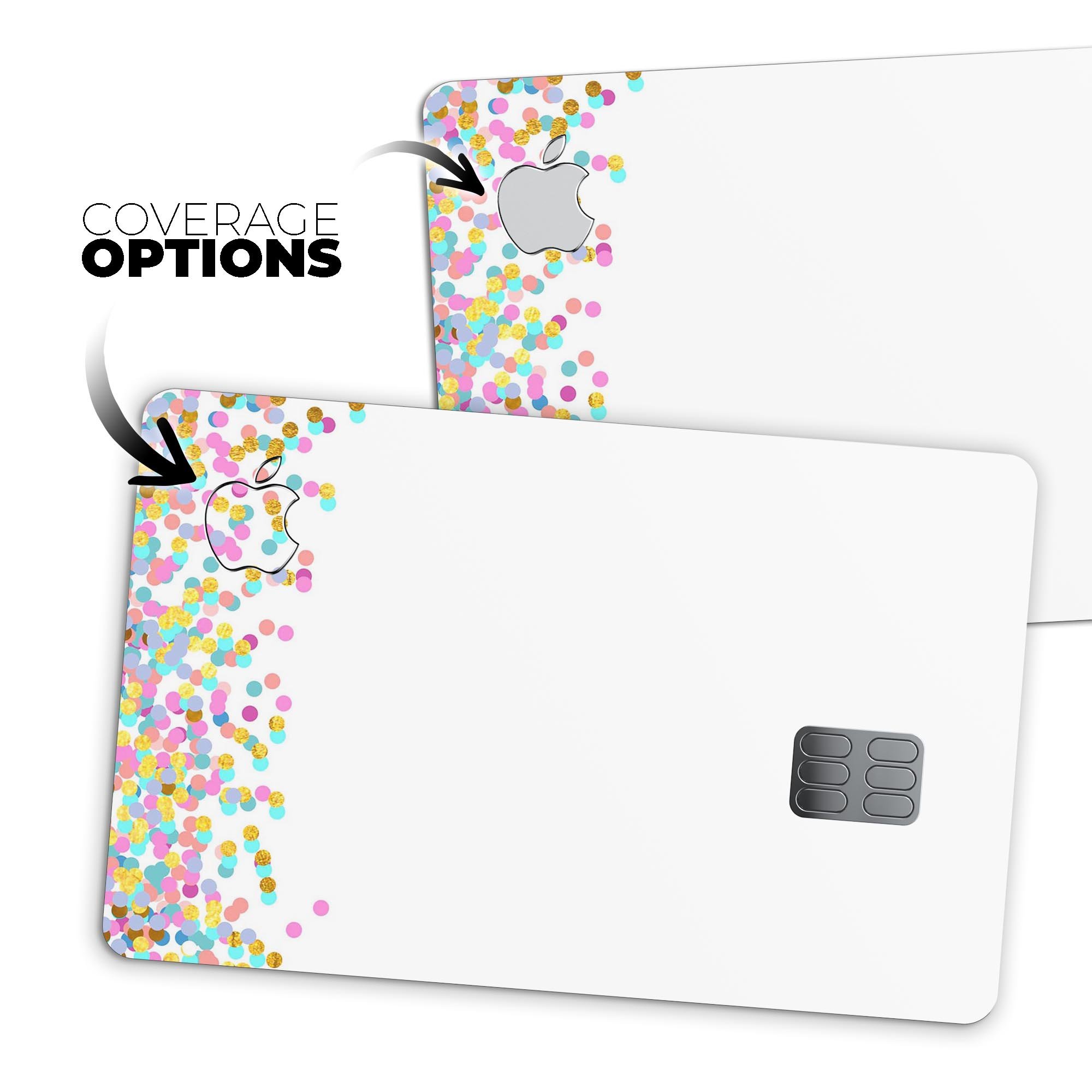 Multicolor Dots Premium Protective Decal Skin-Kit for Apple Card, showcasing vibrant colors and a sleek design.