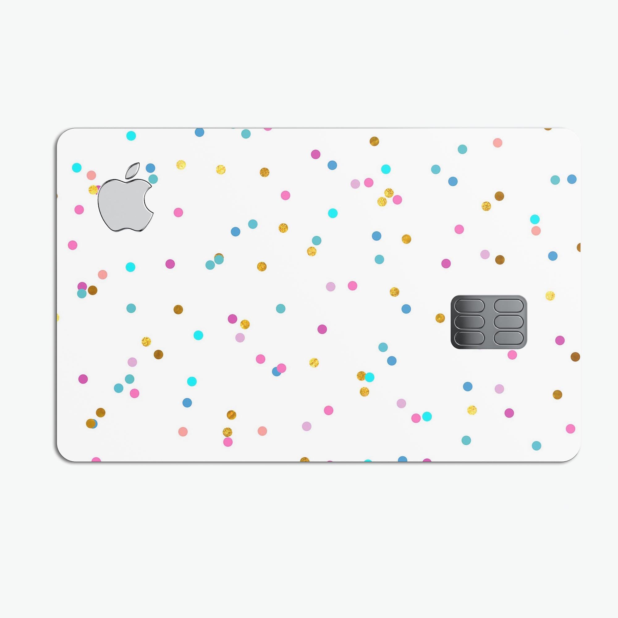 Multicolor Scattered Dots Decal Skin-Kit for Apple Card, showcasing vibrant colors and protective design.