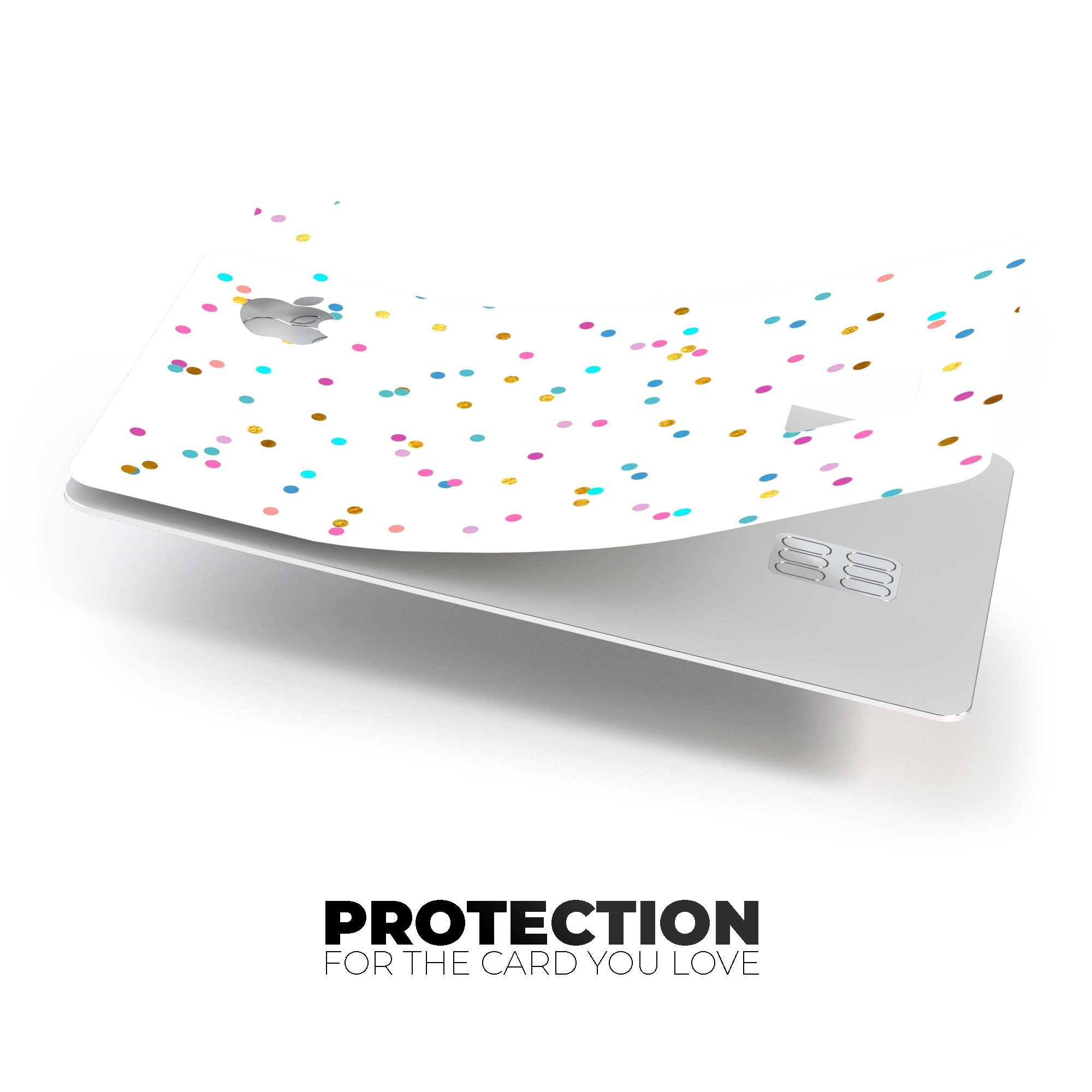 Multicolor Scattered Dots Decal Skin-Kit for Apple Card, showcasing vibrant colors and protective design.