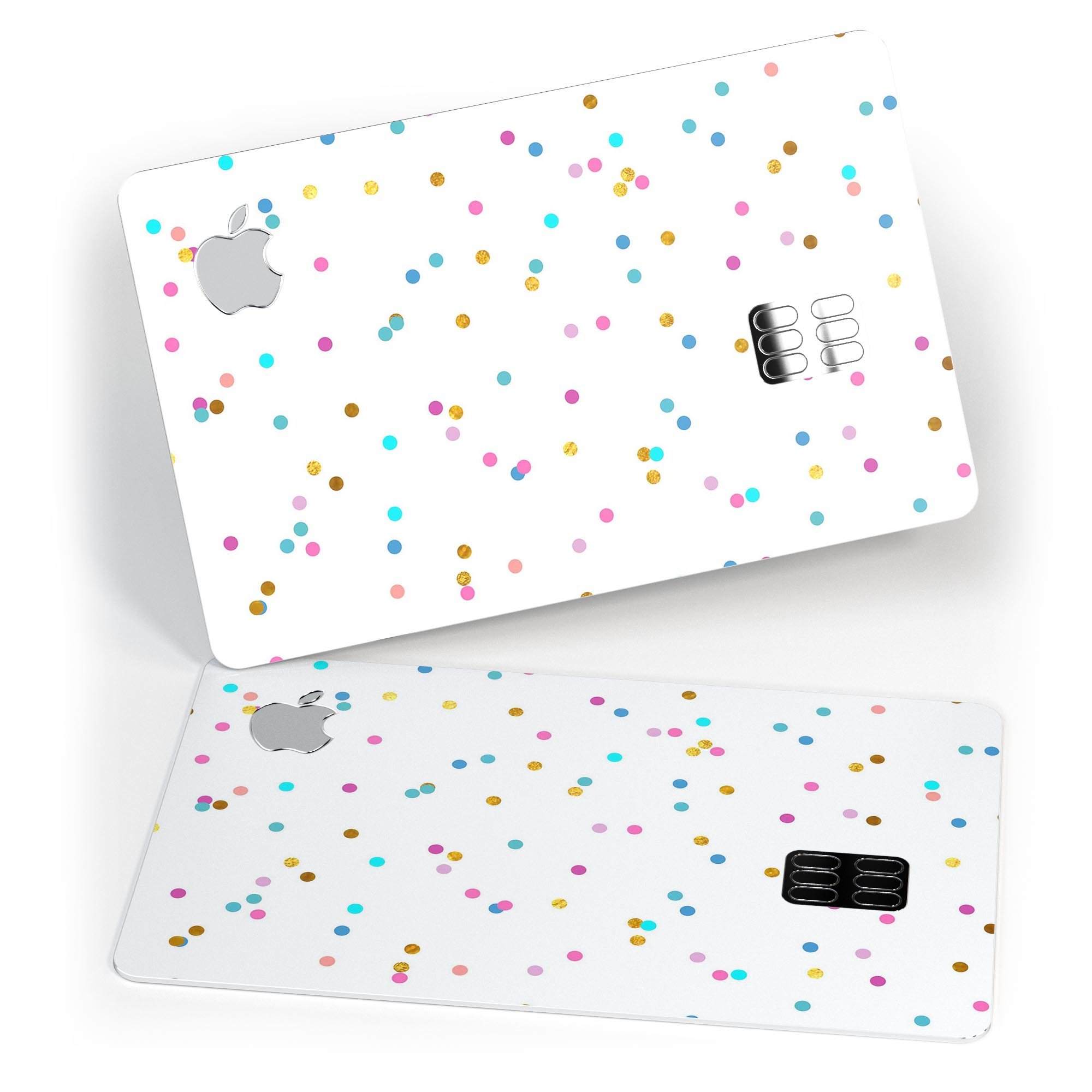 Multicolor Scattered Dots Decal Skin-Kit for Apple Card, showcasing vibrant colors and protective design.