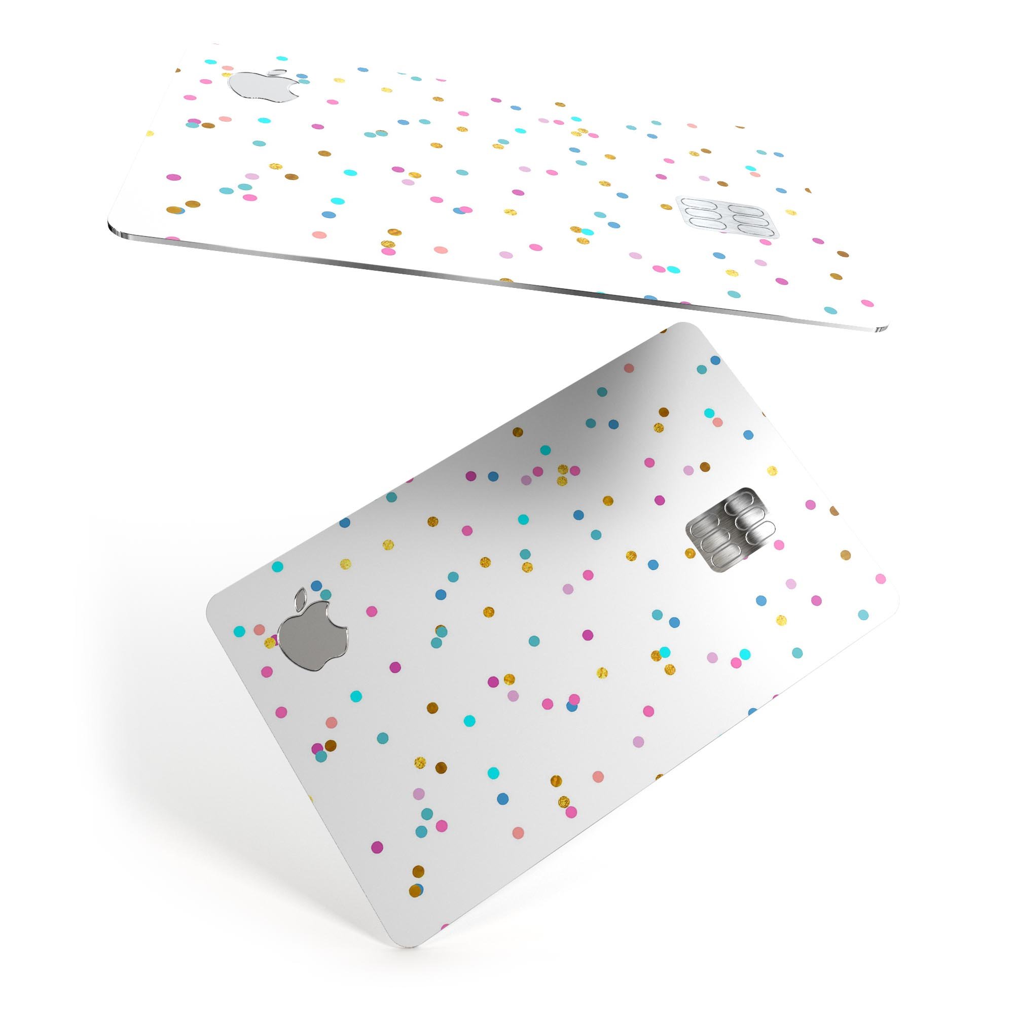 Multicolor Scattered Dots Decal Skin-Kit for Apple Card, showcasing vibrant colors and protective design.