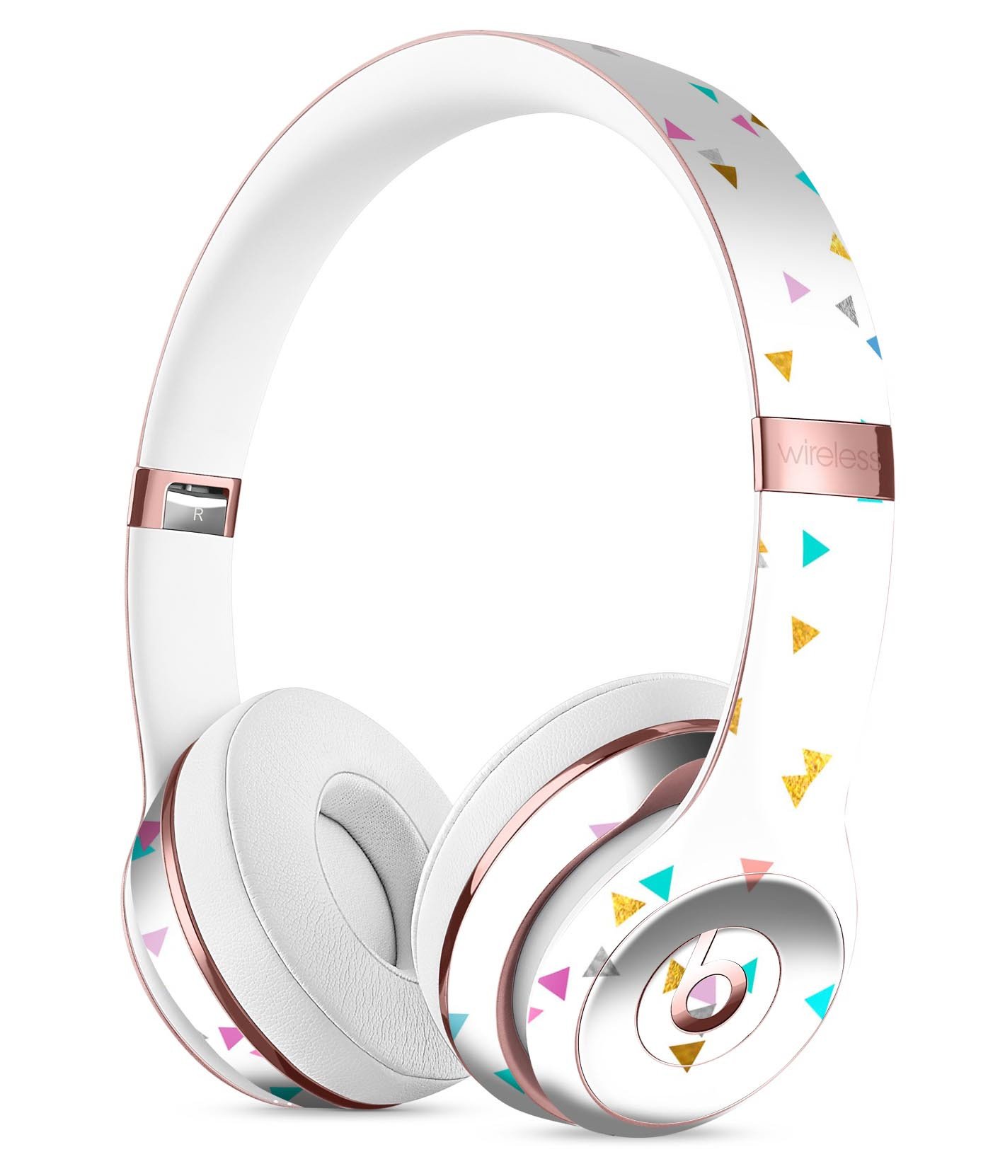 Multicolor Scattered Triangles Skin Kit for Beats by Dre Solo 3 Wireless Headphones, showcasing vibrant colors and unique design.