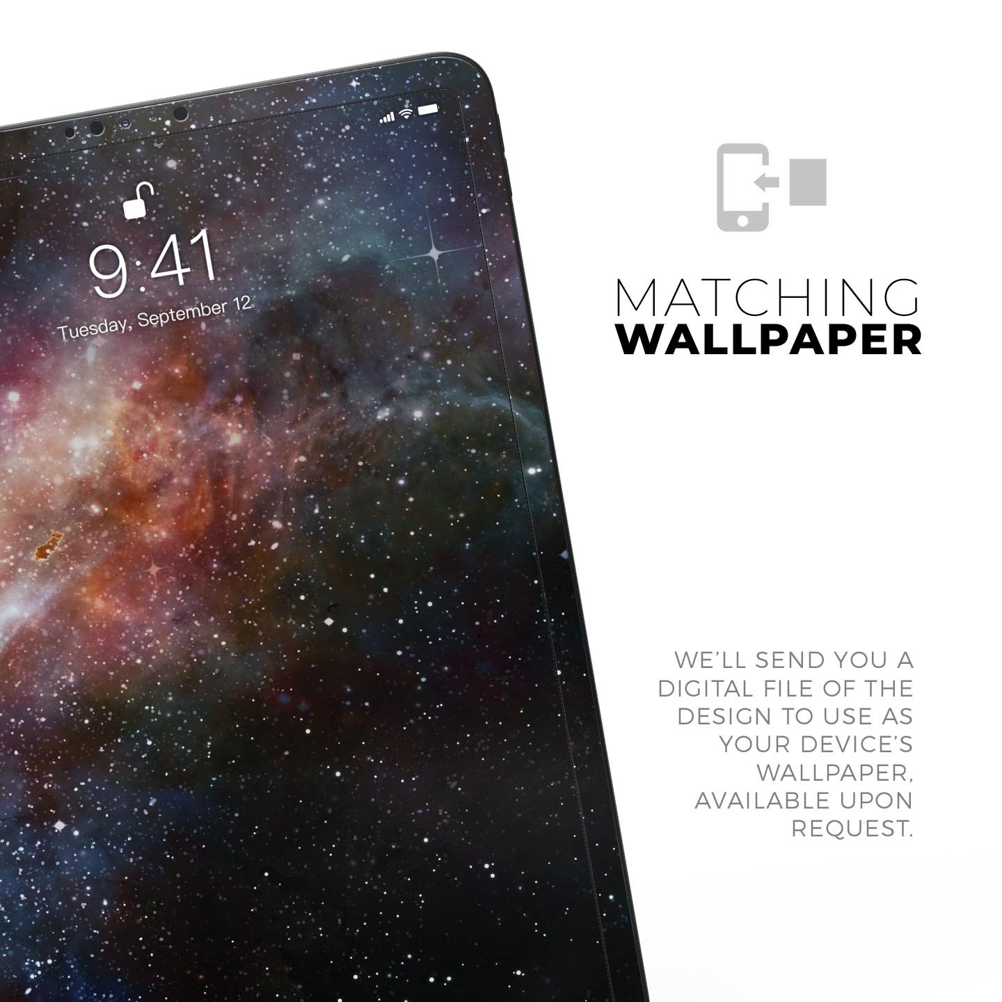 Multicolored Space Explosion skin decal for Apple iPad, showcasing vibrant colors and a sleek design.