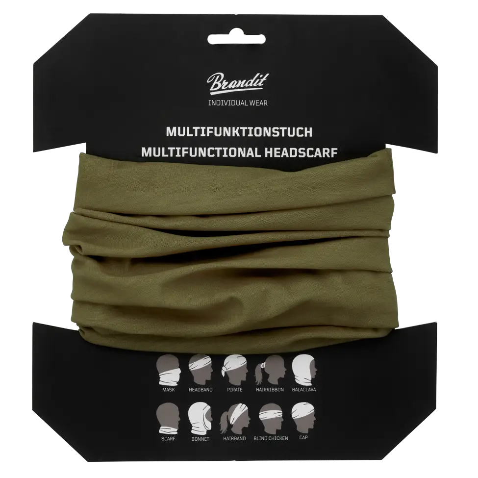 Multifunctional headscarf in various colors, showcasing its stretchy and seamless design, ideal for multiple uses.