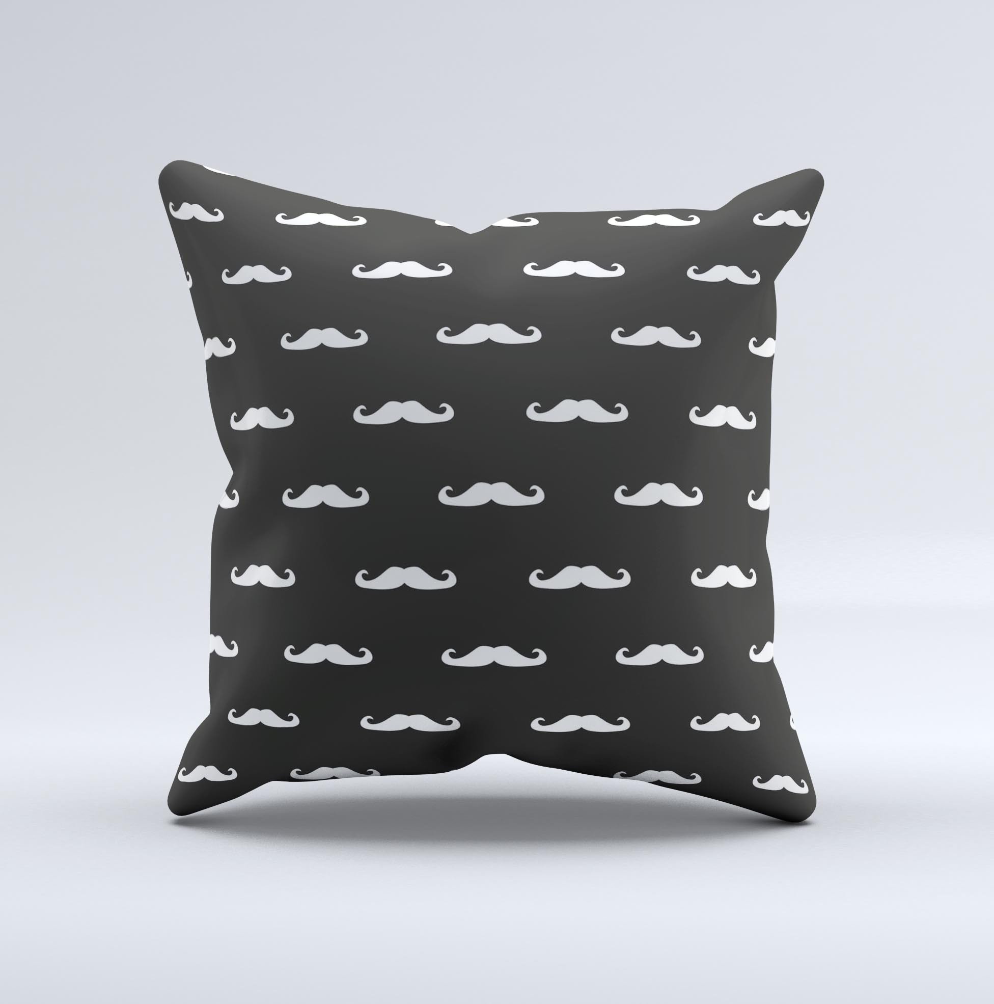 Mustache Galore Ink-Fuzed Decorative Throw Pillow featuring unique mustache design, high thread count fabric, and plush polyester filling.