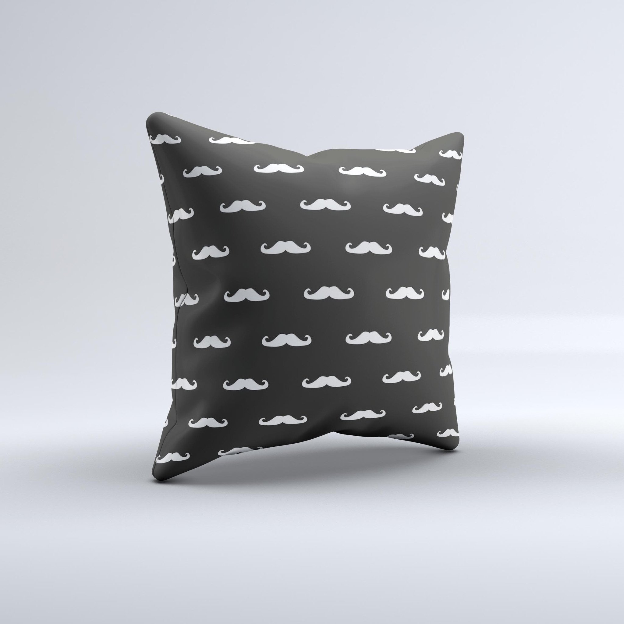 Mustache Galore Ink-Fuzed Decorative Throw Pillow featuring unique mustache design, high thread count fabric, and plush polyester filling.