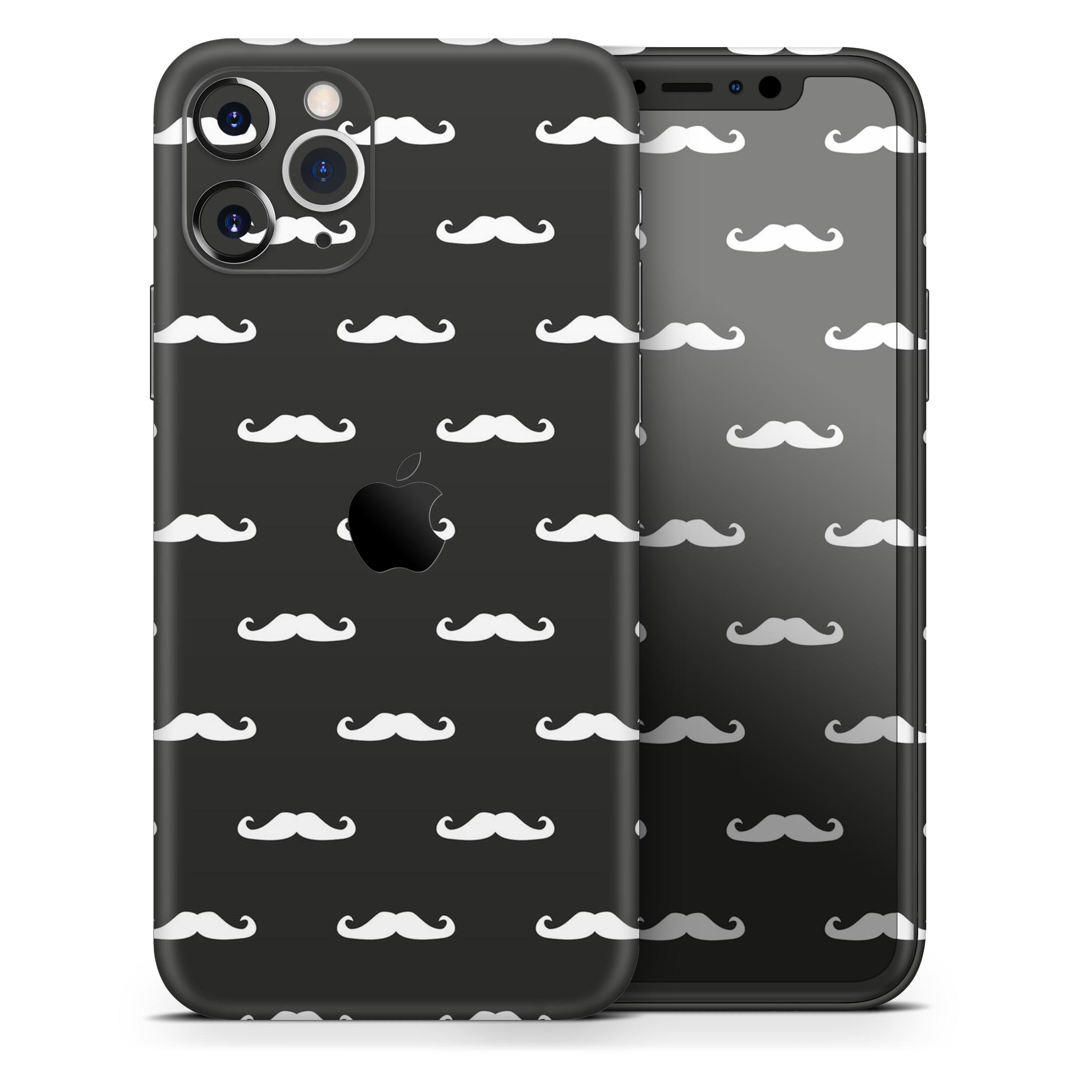 Mustache Galore Skin-Kit for Apple iPhone 14 and 13, showcasing vibrant design and premium vinyl material.