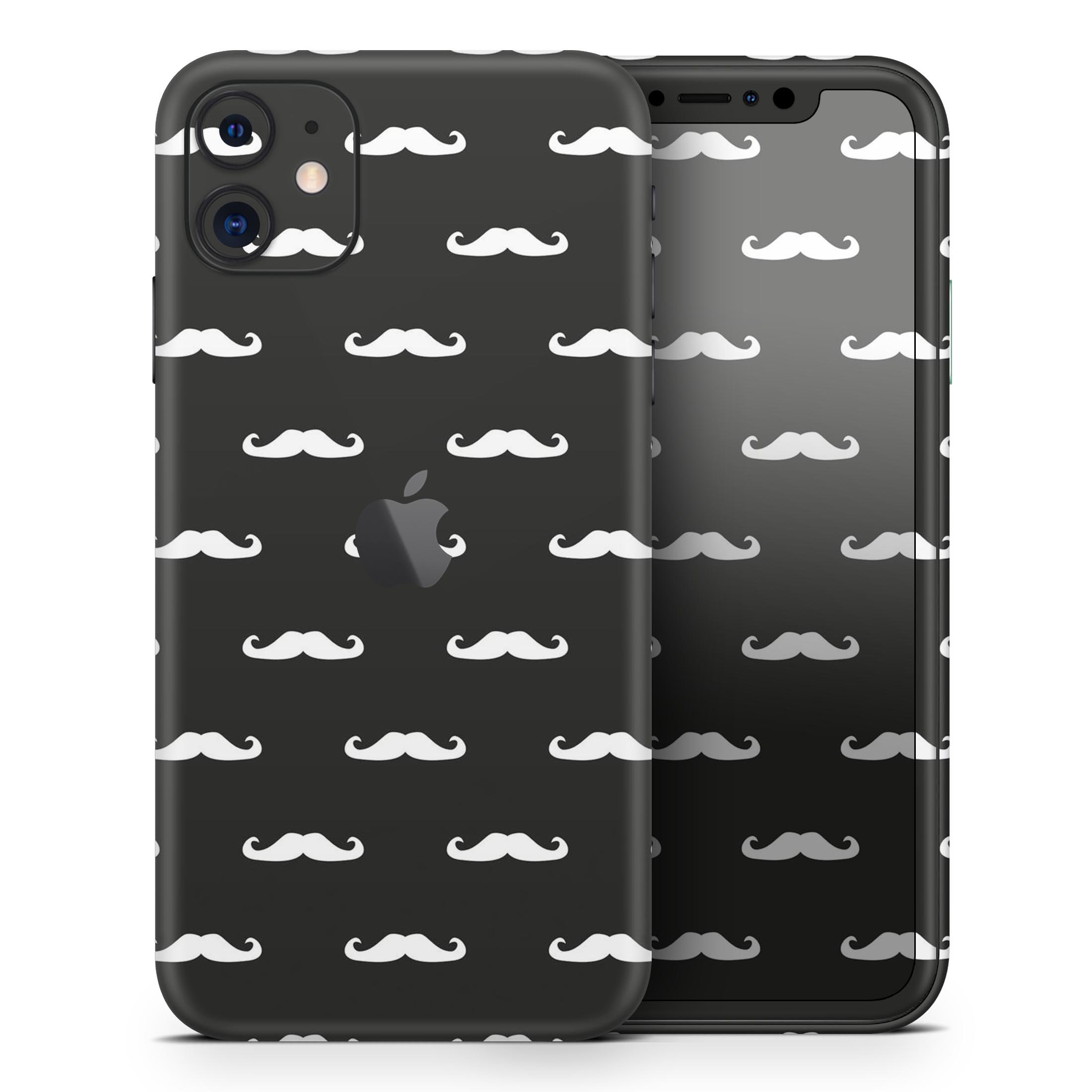 Mustache Galore Skin-Kit for Apple iPhone 14 and 13, showcasing vibrant design and premium vinyl material.