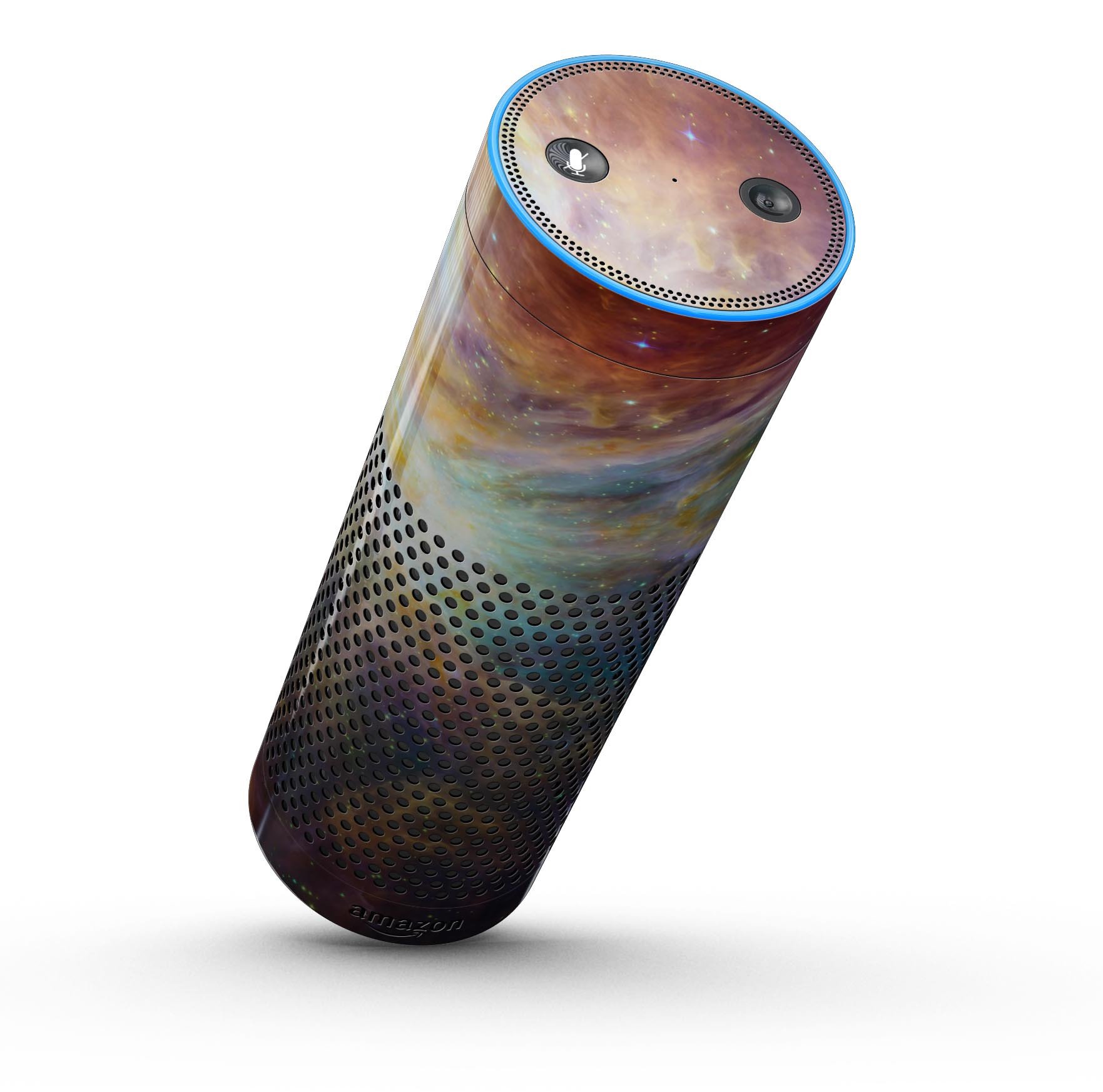 Multi-Colored Clouded Universe skin kit for Amazon Echo, showcasing vibrant colors and precise cutouts for full-body protection.