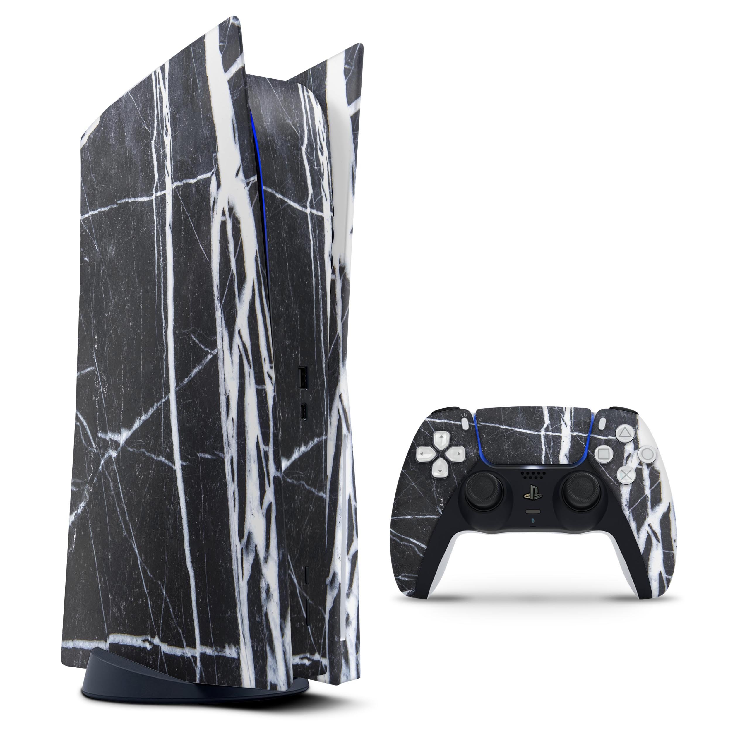 Natural Black & White Marble Skin Decal Wrap Kit for Sony Playstation 5, showcasing a sleek design and premium finish.