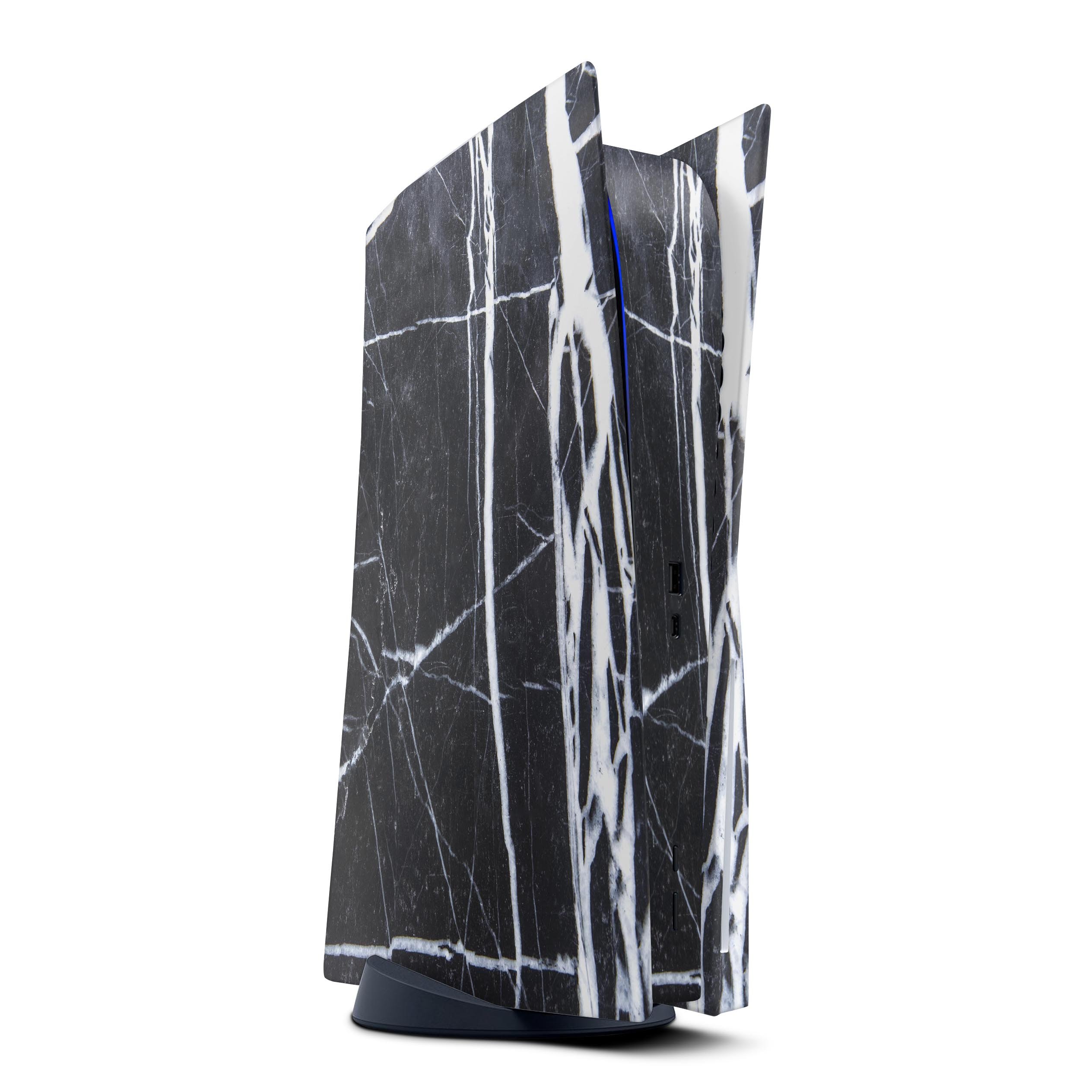 Natural Black & White Marble Skin Decal Wrap Kit for Sony Playstation 5, showcasing a sleek design and premium finish.