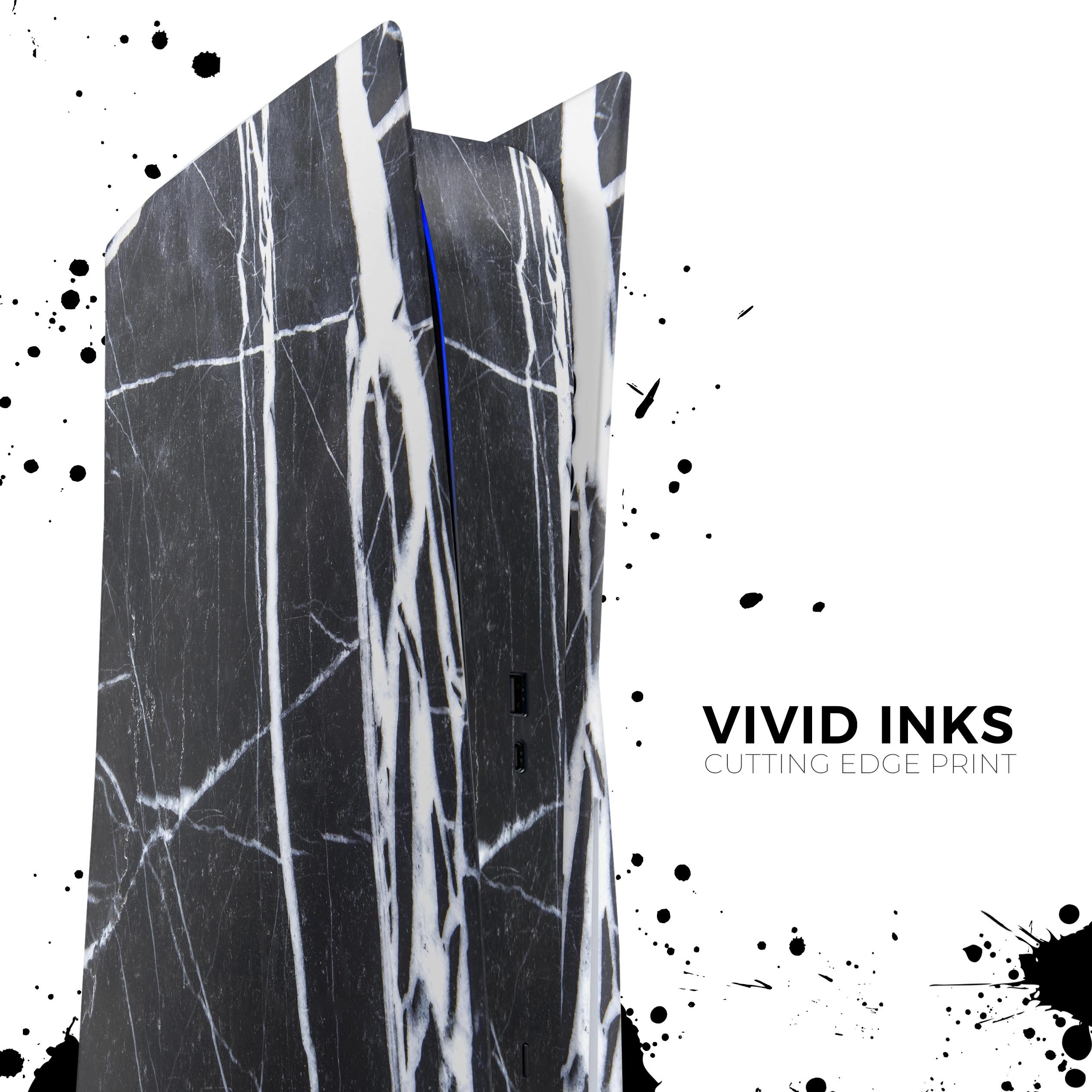 Natural Black & White Marble Skin Decal Wrap Kit for Sony Playstation 5, showcasing a sleek design and premium finish.