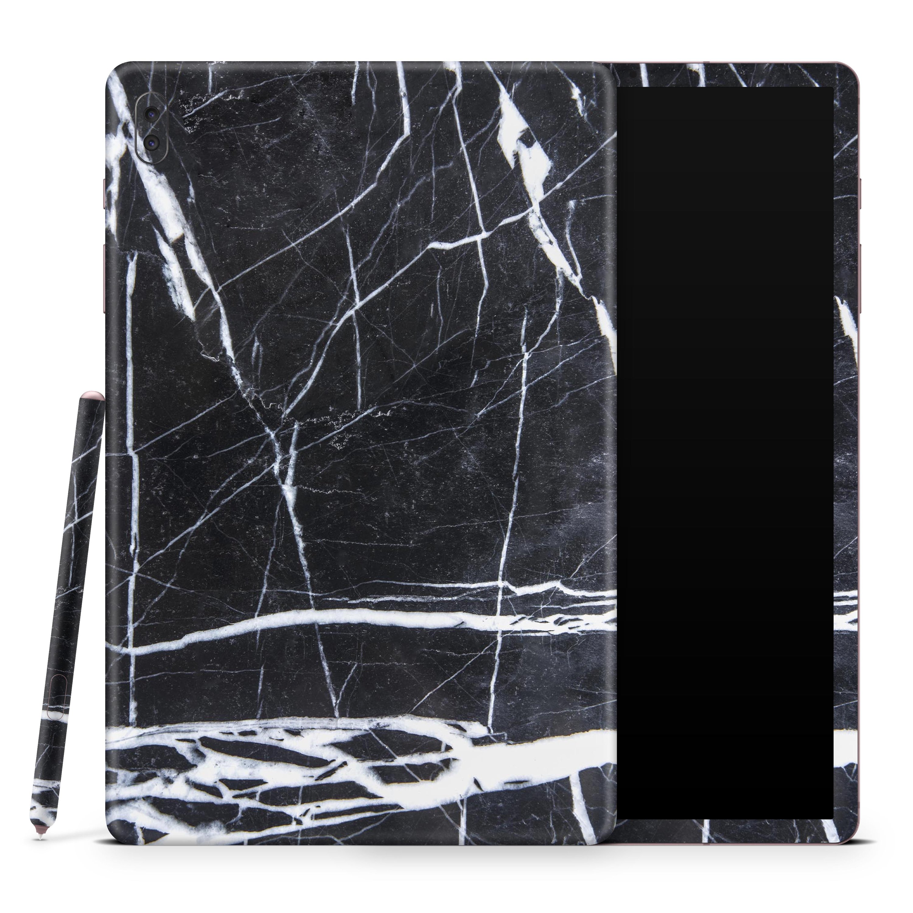 Natural Black & White Marble Skin Decal Wrap Kit for Samsung Galaxy Tablets, showcasing a sleek design and premium quality finish.