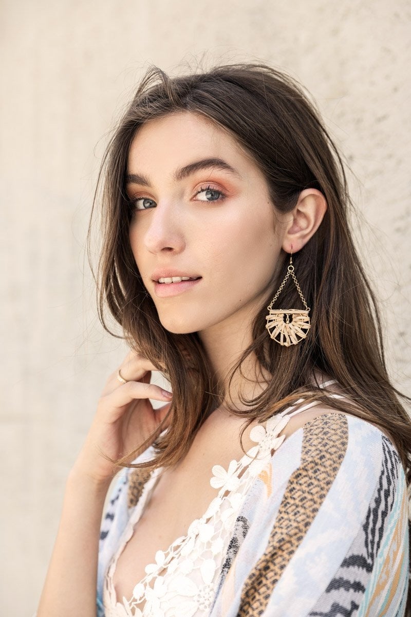 Natural Drop Woven Earrings featuring a chic design with French hooks, made from iron and bamboo.