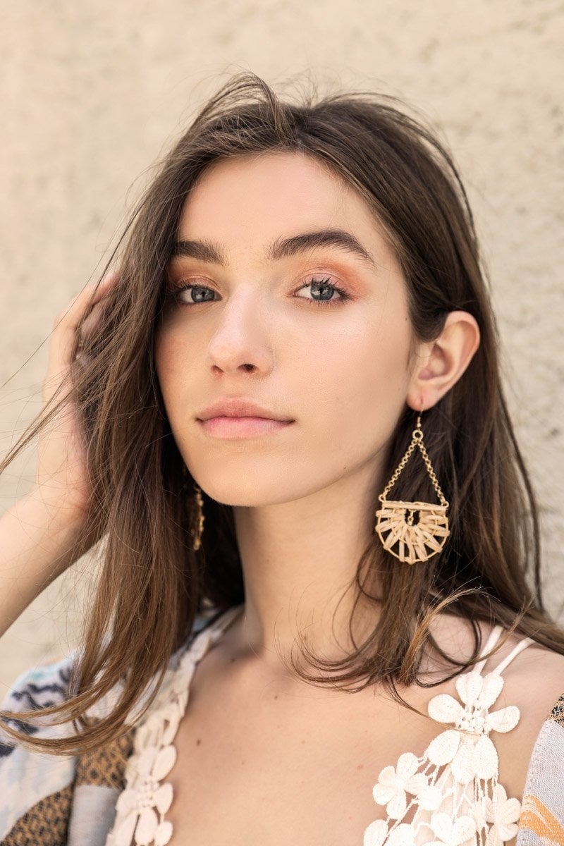 Natural Drop Woven Earrings featuring a chic design with French hooks, made from iron and bamboo.