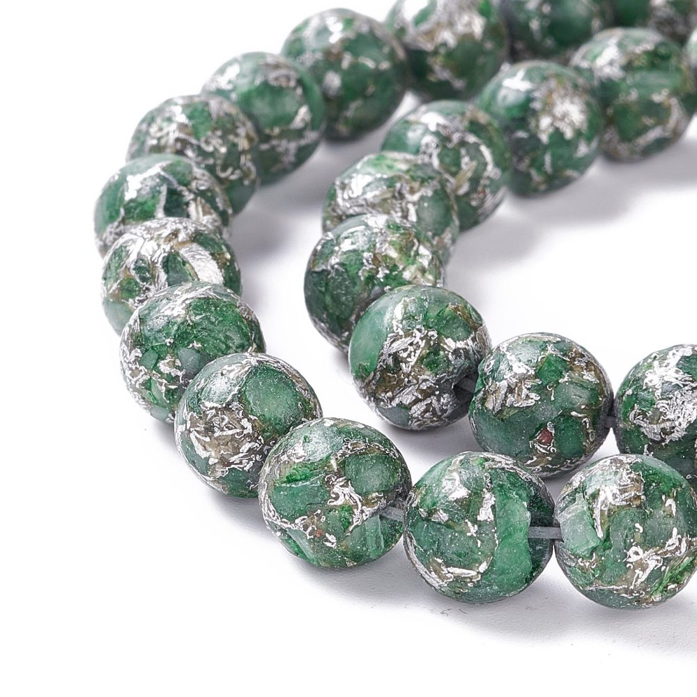 Natural Green Calcite Beads Strands featuring round 8mm beads with a zinc alloy line, ideal for jewelry making.