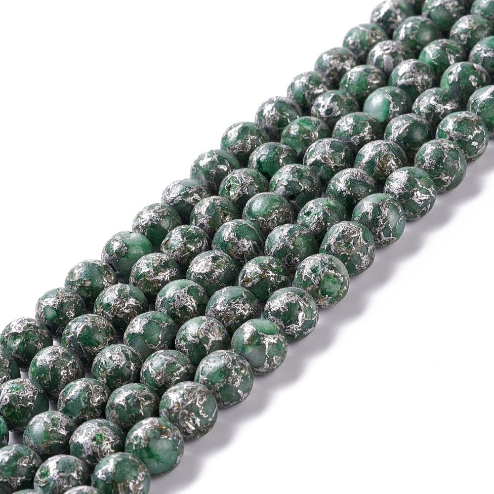 Natural Green Calcite Beads Strands featuring round 8mm beads with a zinc alloy line, ideal for jewelry making.