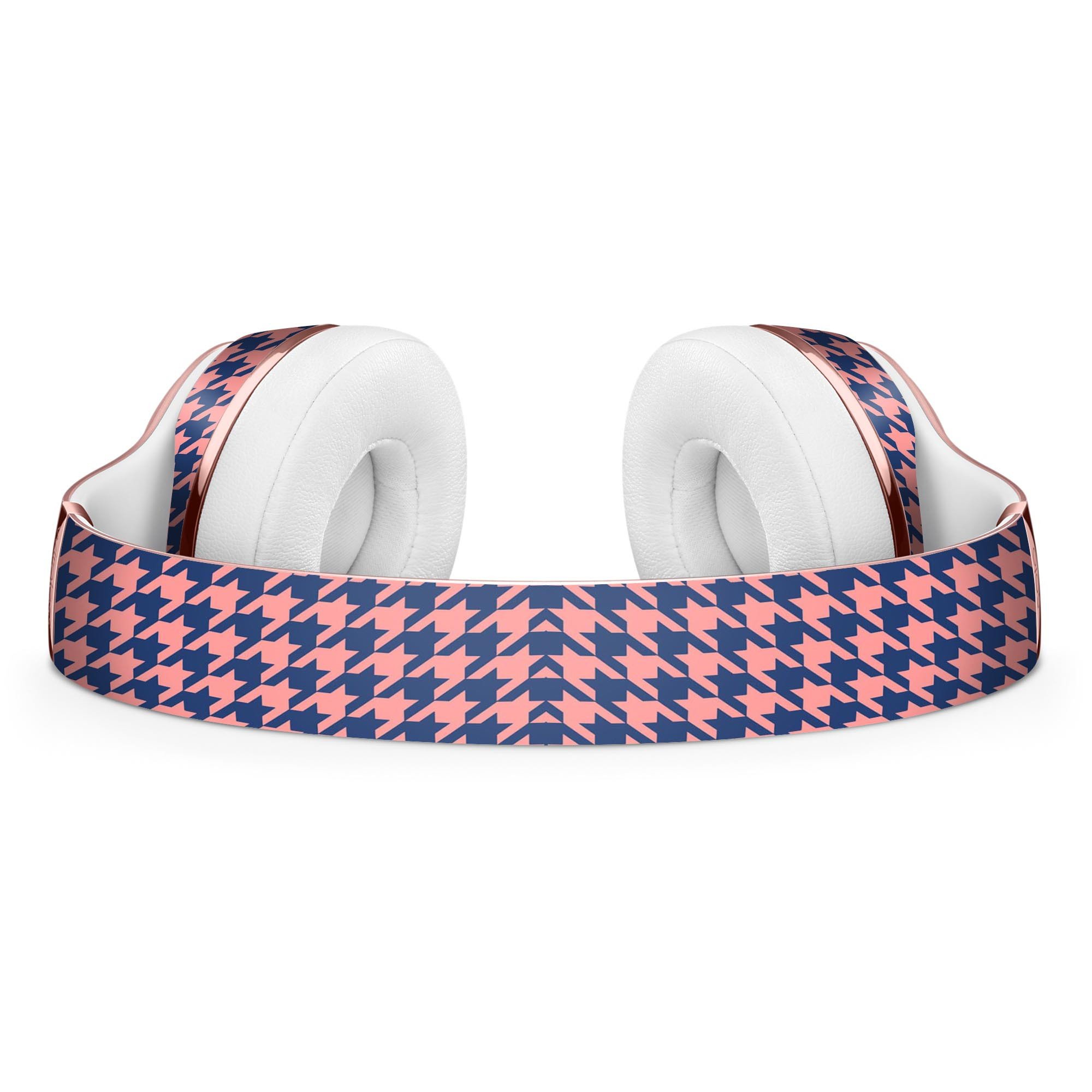 Navy and Coral Houndstooth Pattern Skin Kit for Beats by Dre Solo 3 Wireless Headphones, showcasing stylish design and premium vinyl material.