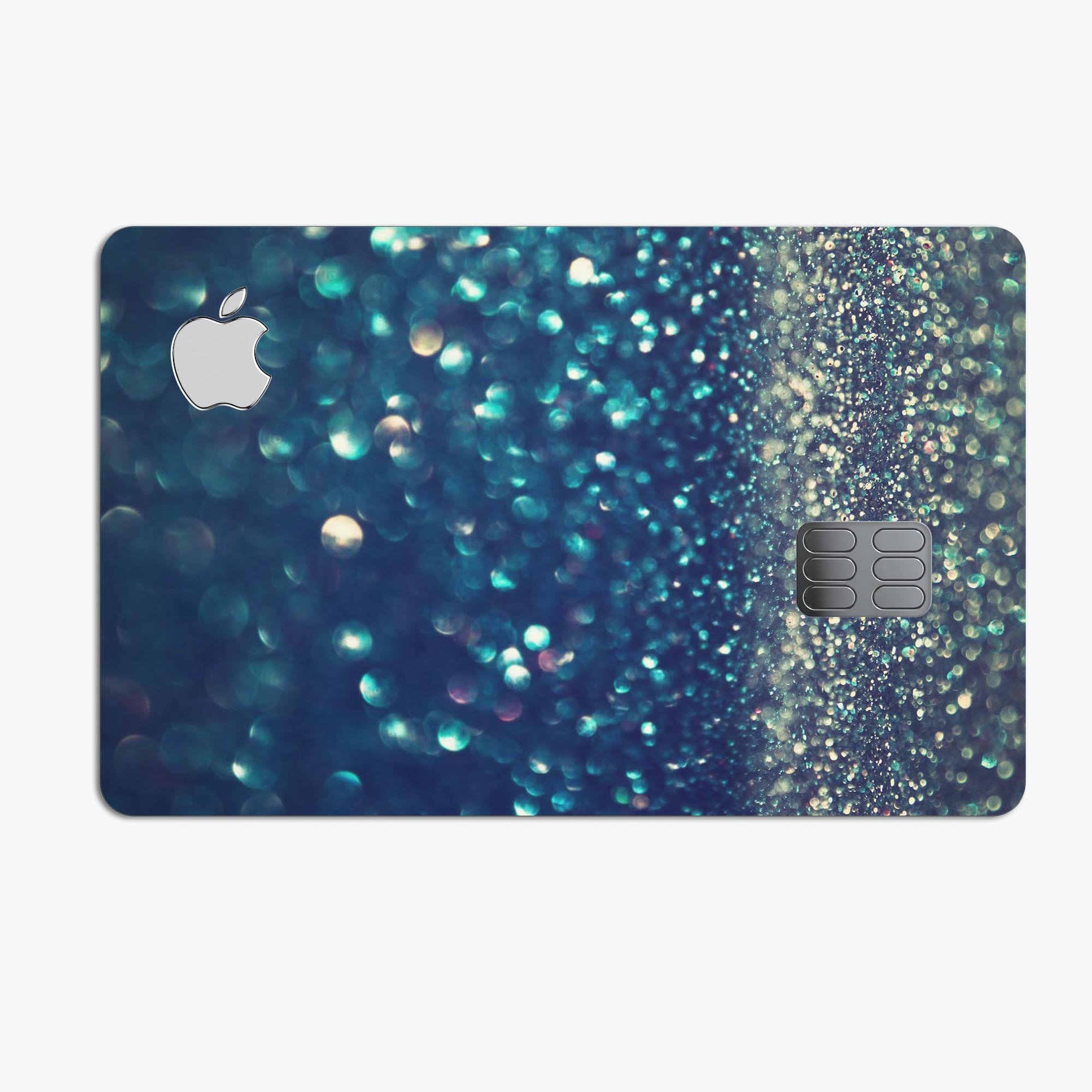 Navy and Gold Unfocused Sparkles of Light decal on an Apple Card, showcasing its vibrant design and premium finish.