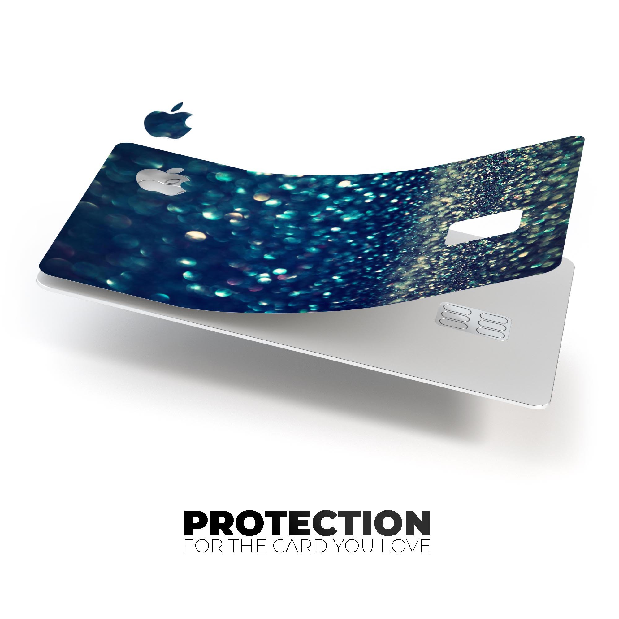 Navy and Gold Unfocused Sparkles of Light decal on an Apple Card, showcasing its vibrant design and premium finish.