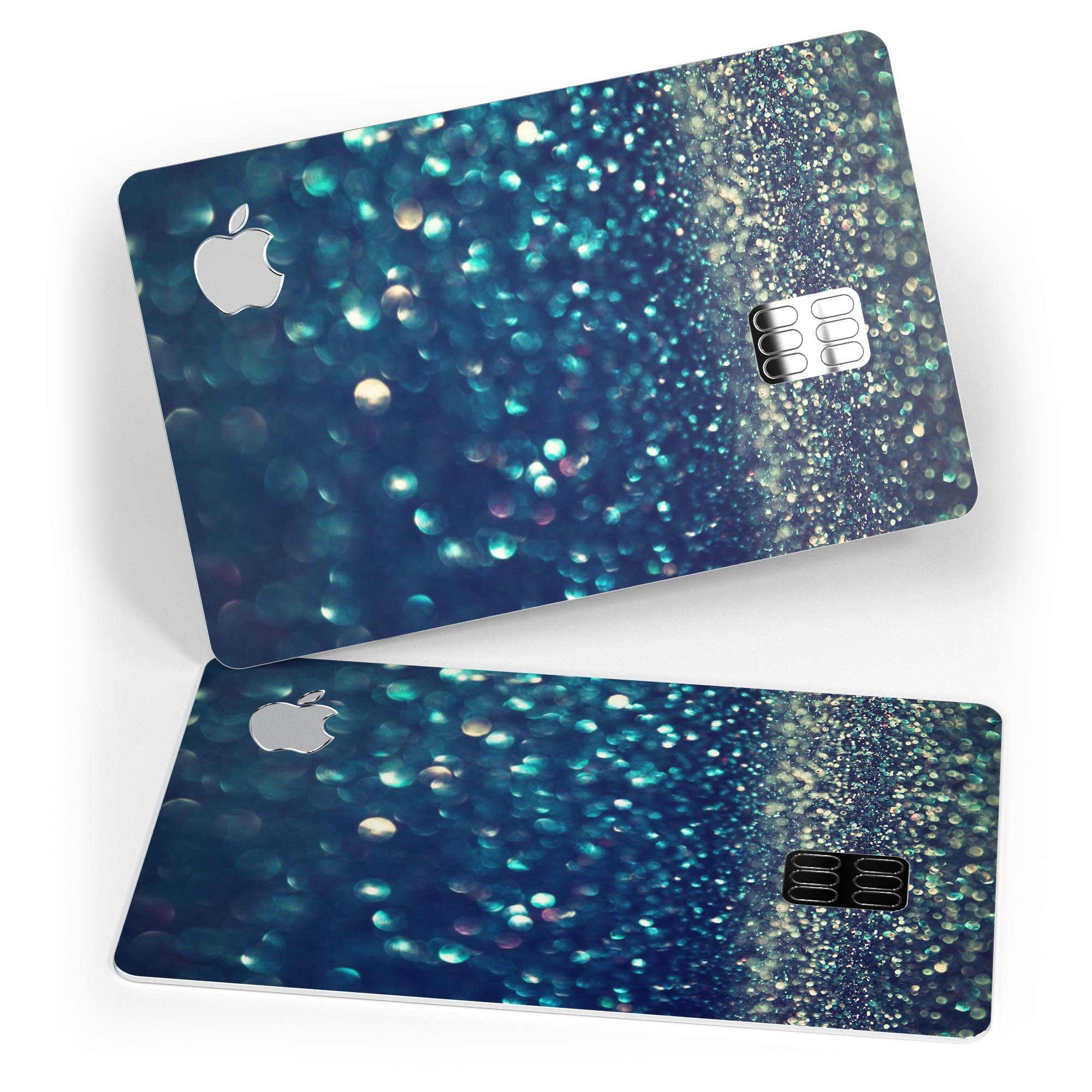 Navy and Gold Unfocused Sparkles of Light decal on an Apple Card, showcasing its vibrant design and premium finish.