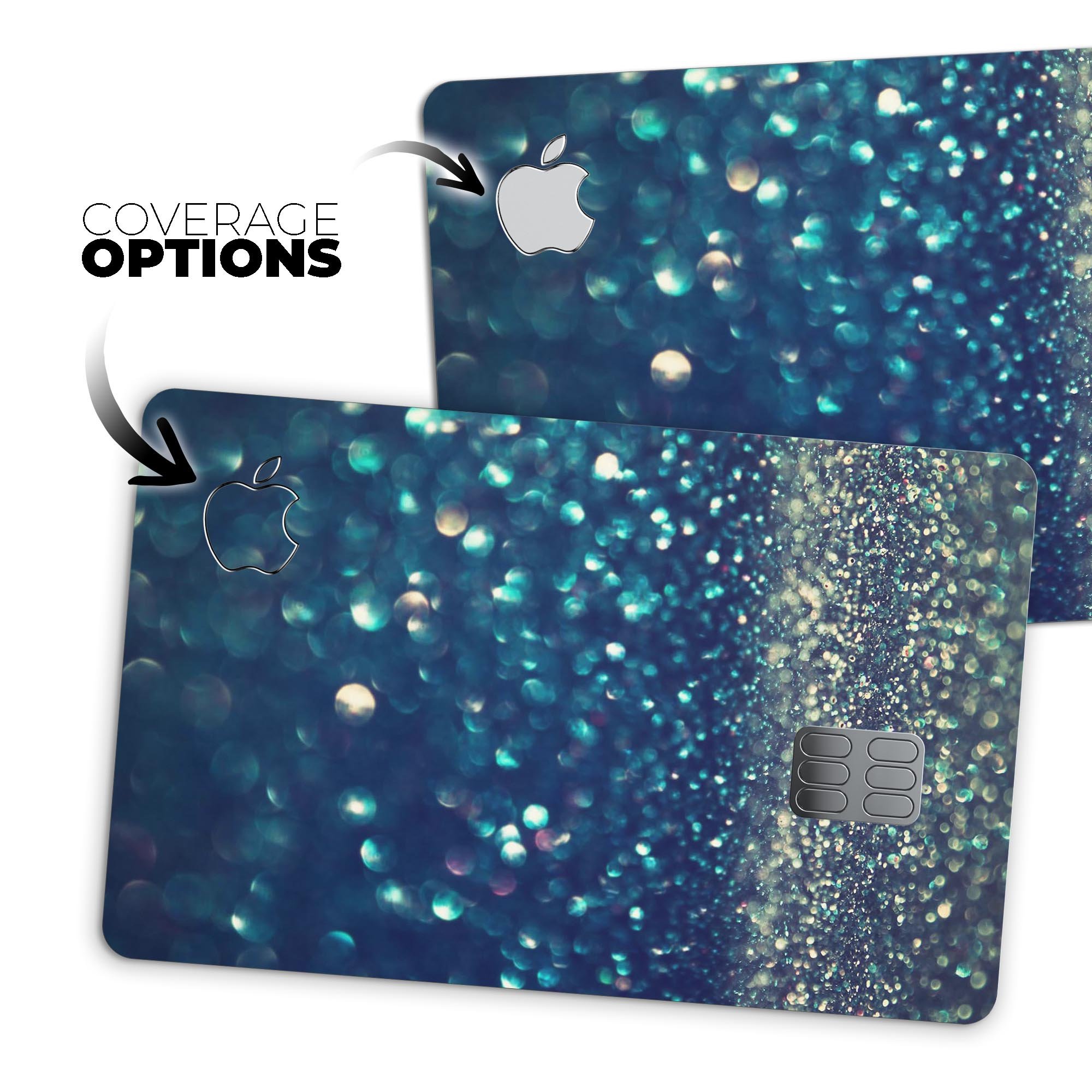 Navy and Gold Unfocused Sparkles of Light decal on an Apple Card, showcasing its vibrant design and premium finish.