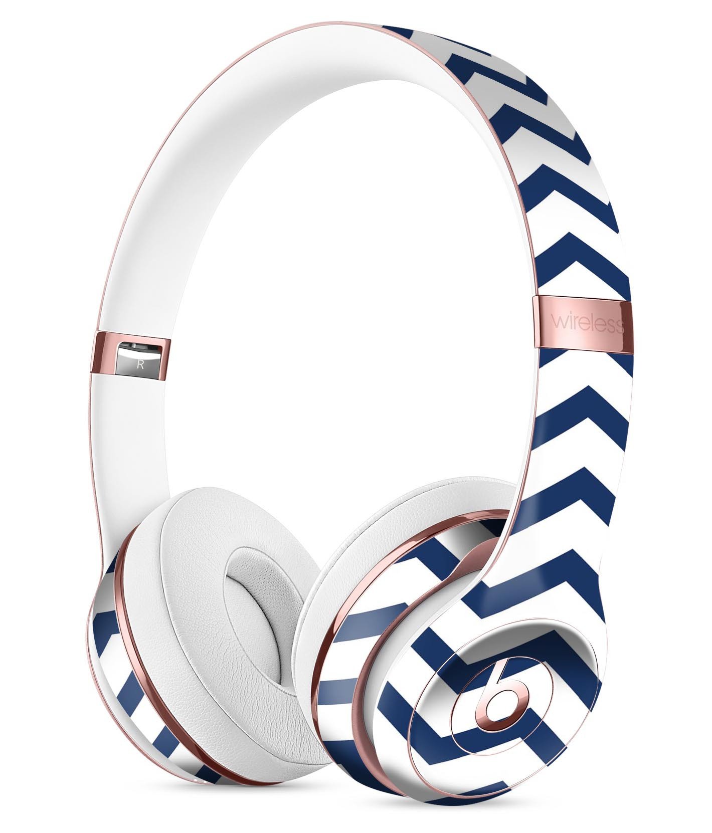 Navy and white chevron stripes skin kit for Beats by Dre Solo 3 Wireless Headphones, showcasing stylish design and premium quality.