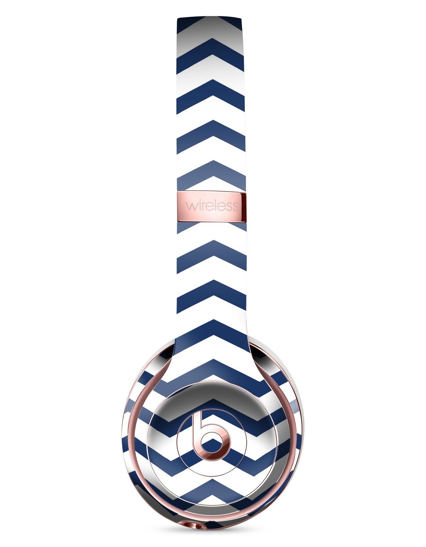 Navy and white chevron stripes skin kit for Beats by Dre Solo 3 Wireless Headphones, showcasing stylish design and premium quality.