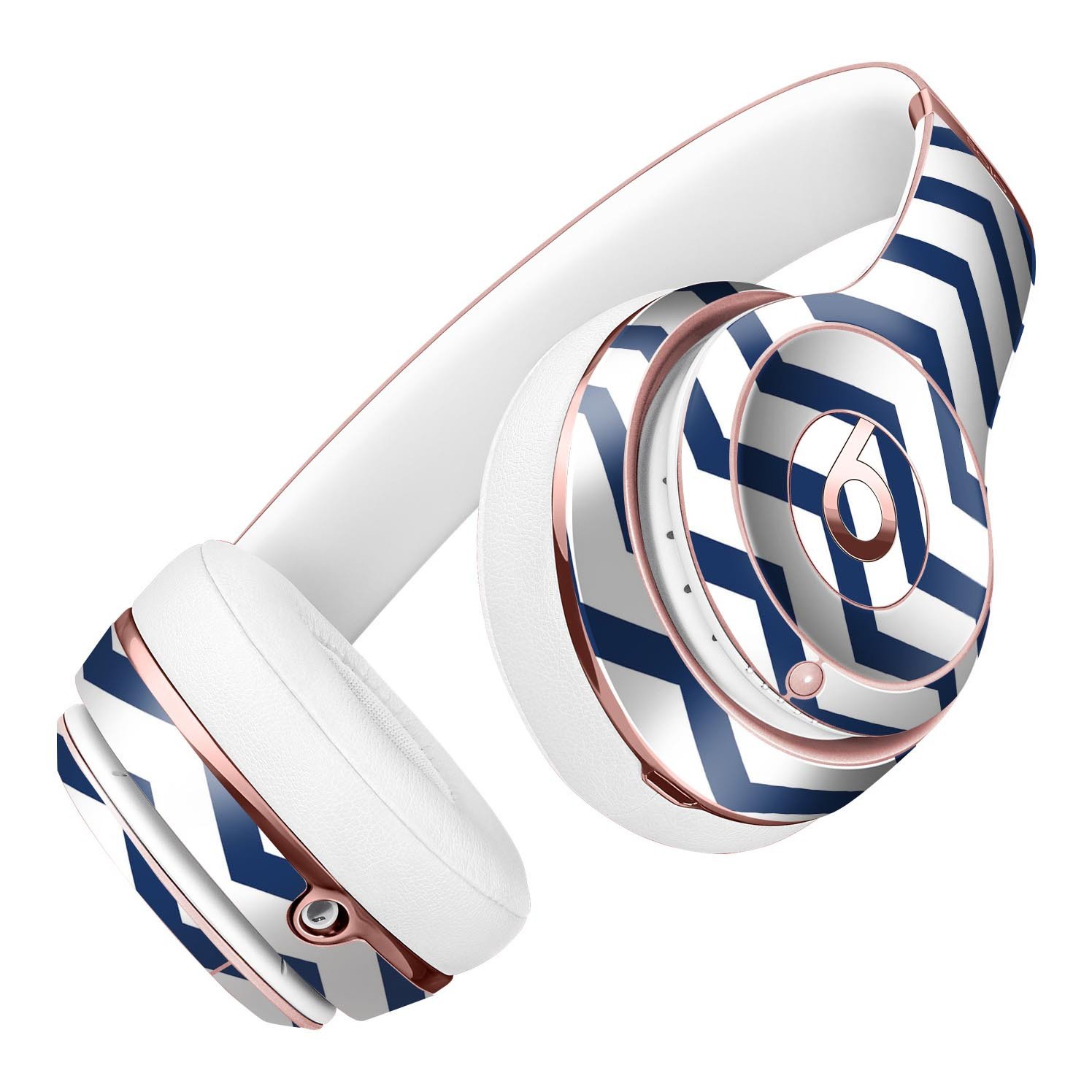 Navy and white chevron stripes skin kit for Beats by Dre Solo 3 Wireless Headphones, showcasing stylish design and premium quality.