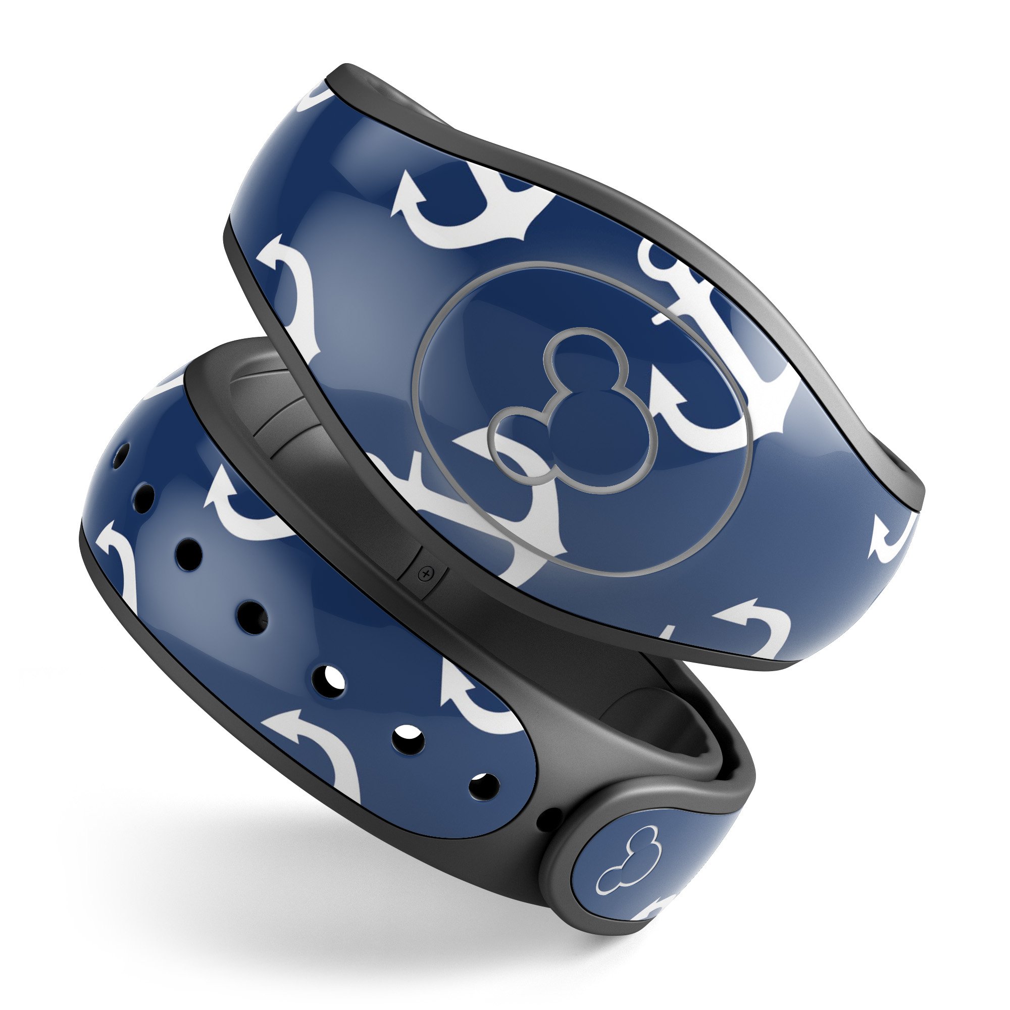 Navy and white micro anchors decal skin wrap kit for Disney Magic Band, showcasing a stylish nautical design.