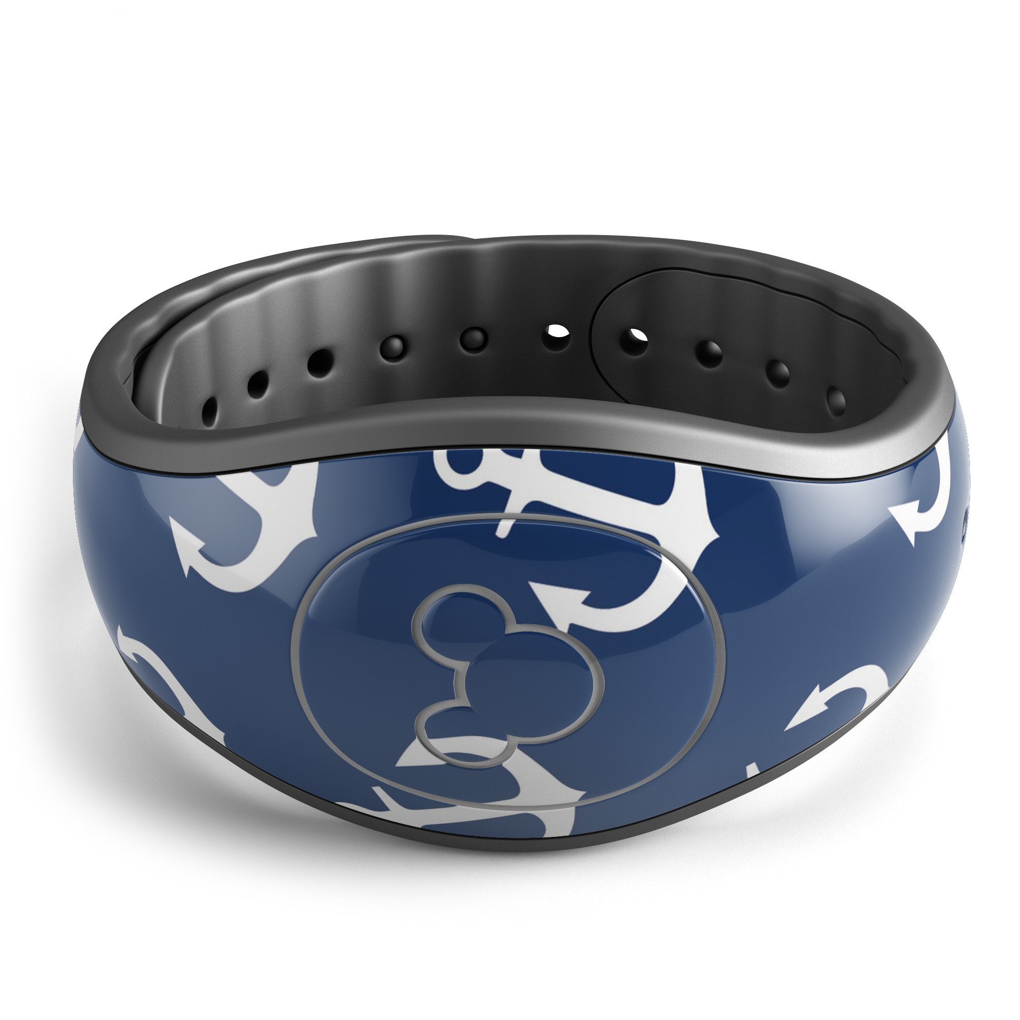 Navy and white micro anchors decal skin wrap kit for Disney Magic Band, showcasing a stylish nautical design.