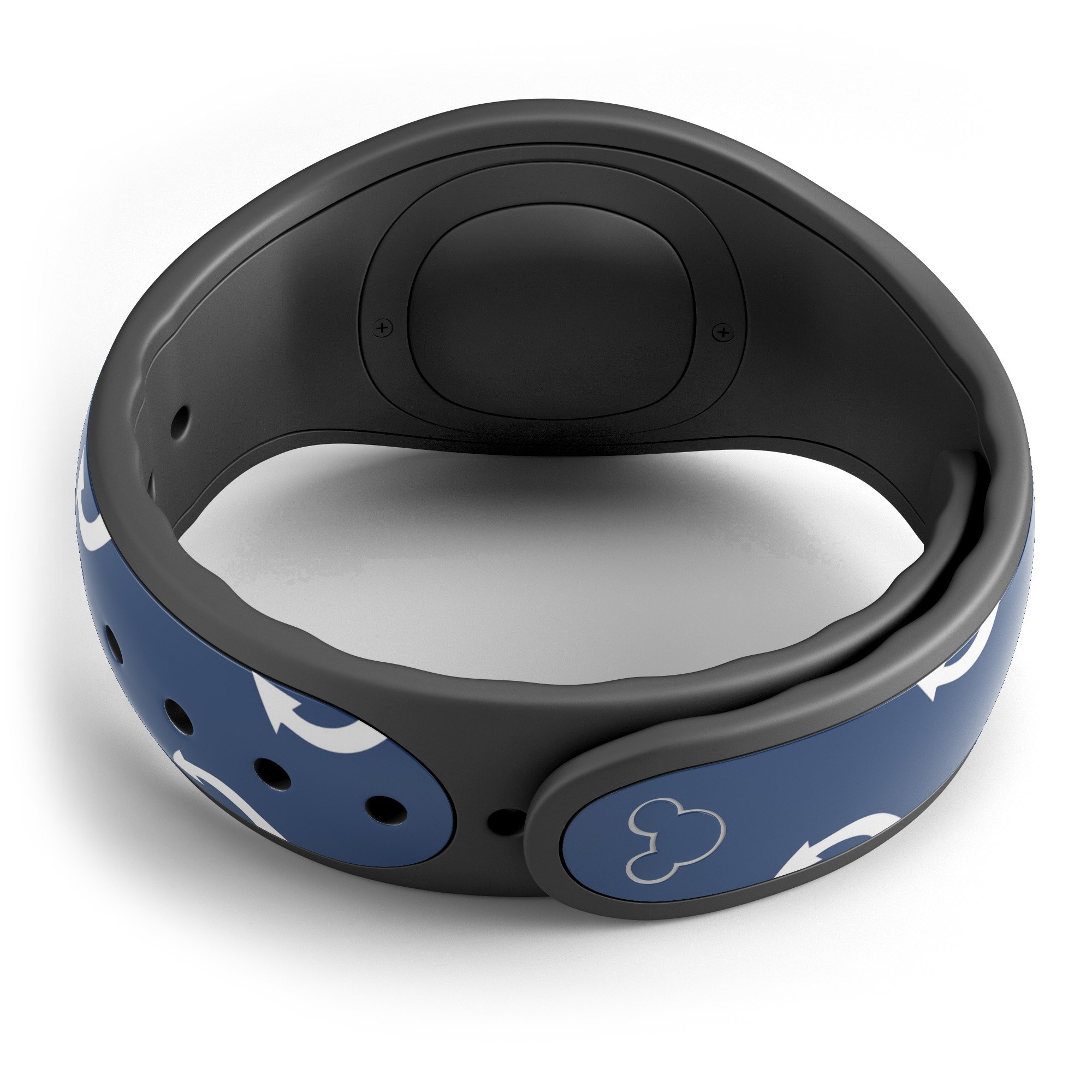 Navy and white micro anchors decal skin wrap kit for Disney Magic Band, showcasing a stylish nautical design.