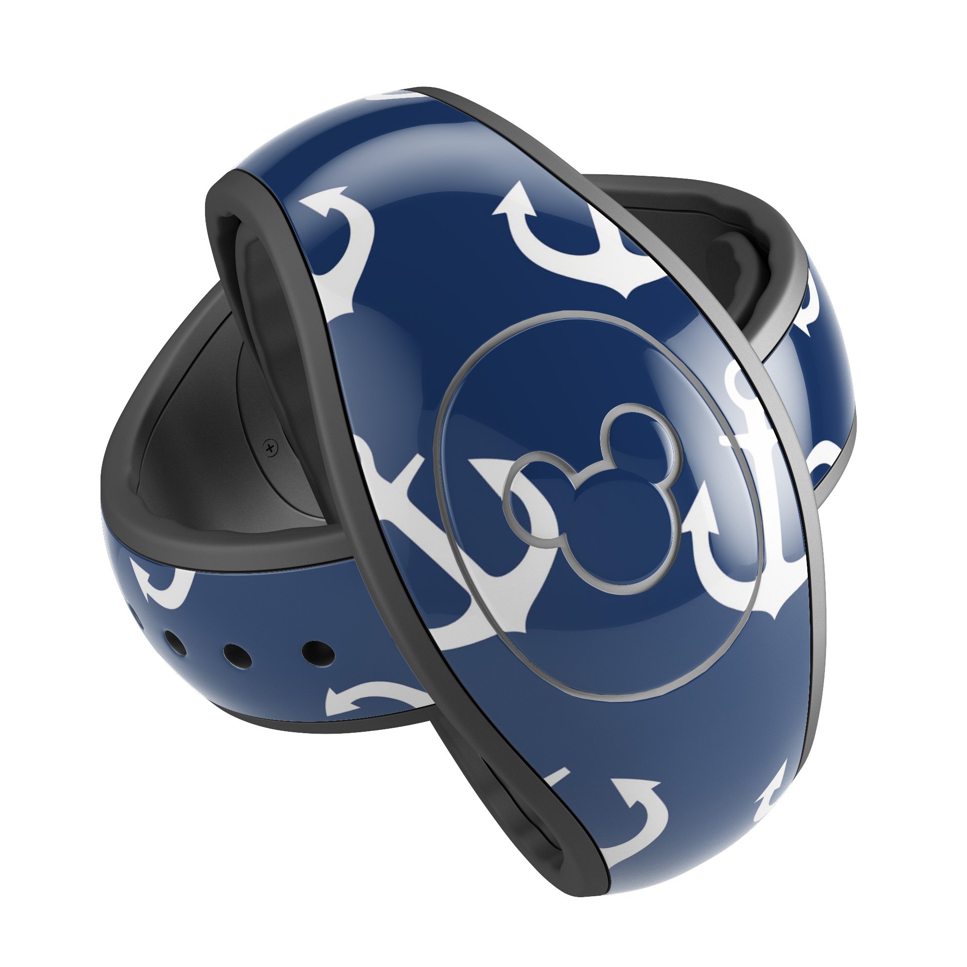 Navy and white micro anchors decal skin wrap kit for Disney Magic Band, showcasing a stylish nautical design.