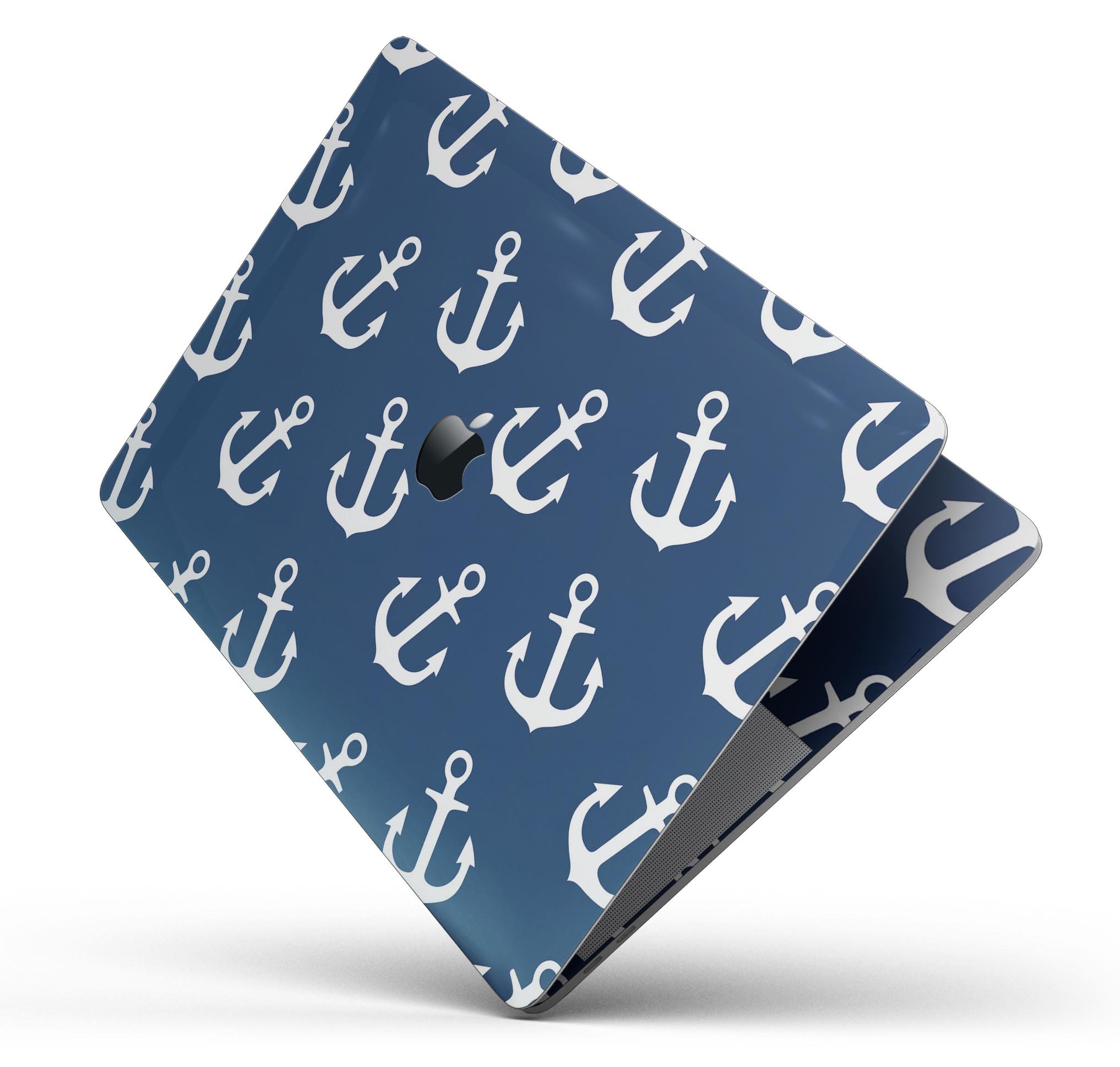 Navy and White Micro Anchors skin decal wrap kit for MacBook, showcasing a stylish design and premium vinyl material.