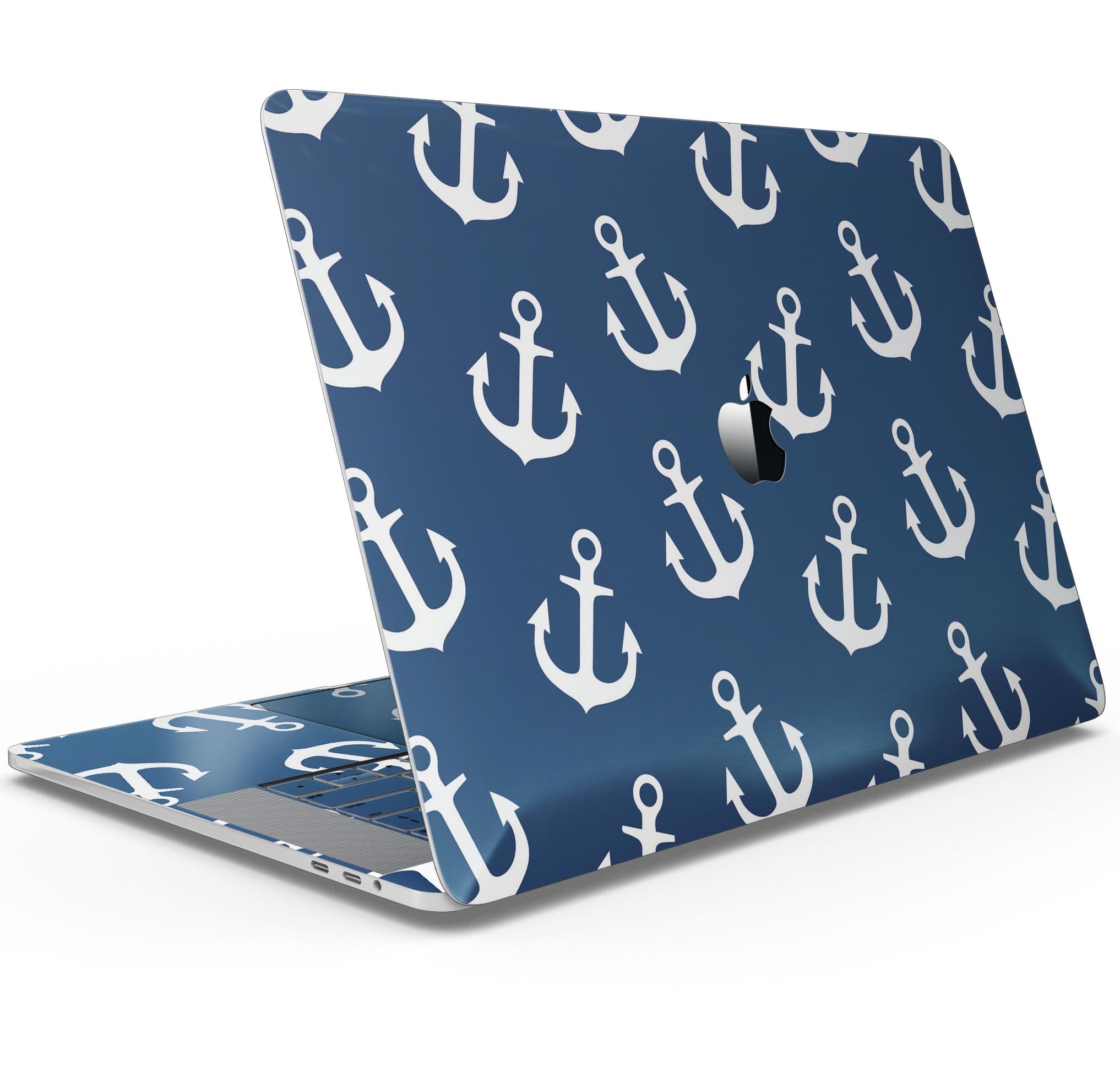 Navy and White Micro Anchors skin decal wrap kit for MacBook, showcasing a stylish design and premium vinyl material.