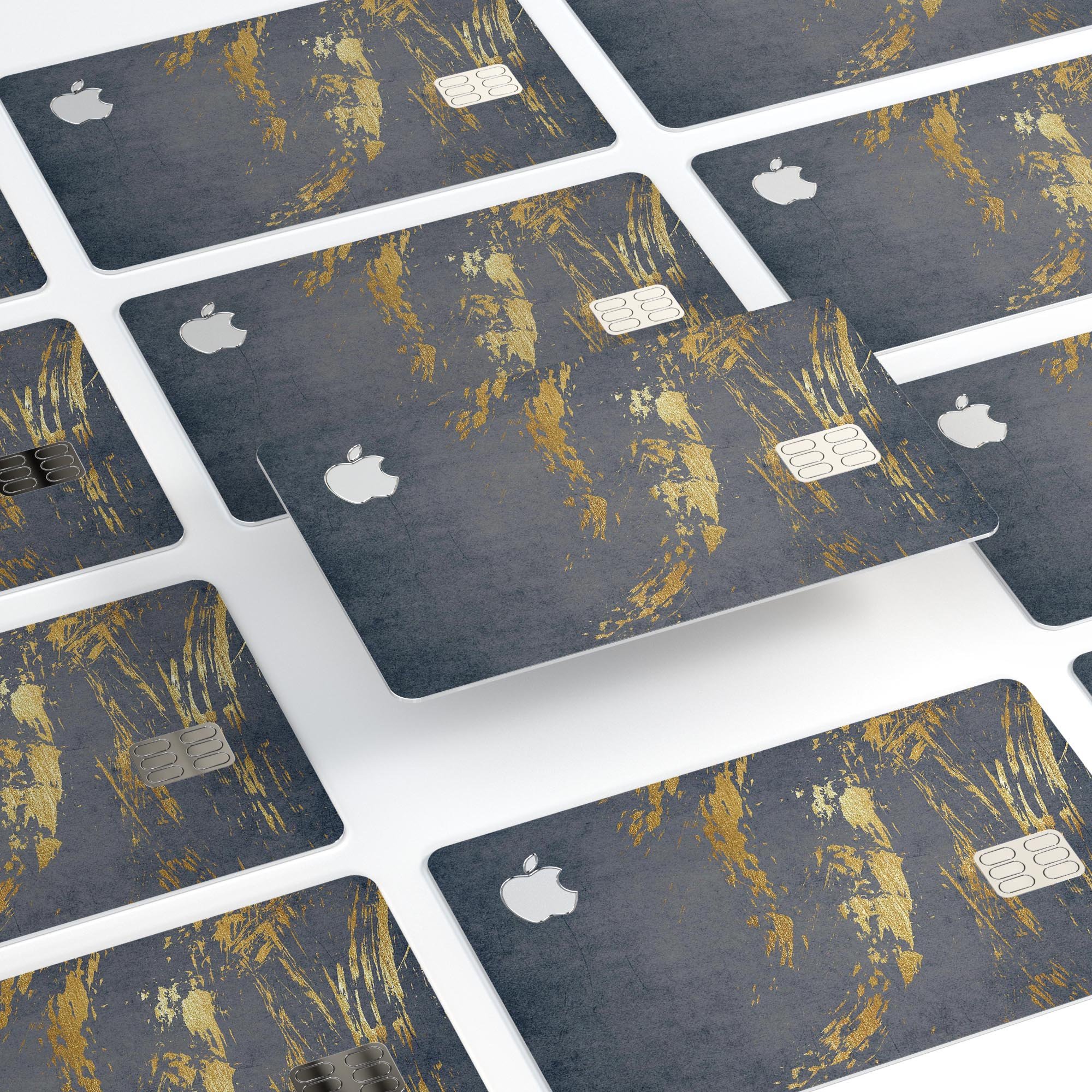 Navy Gold Foil Premium Protective Decal Skin-Kit for Apple Card, showcasing its elegant design and high-quality finish.