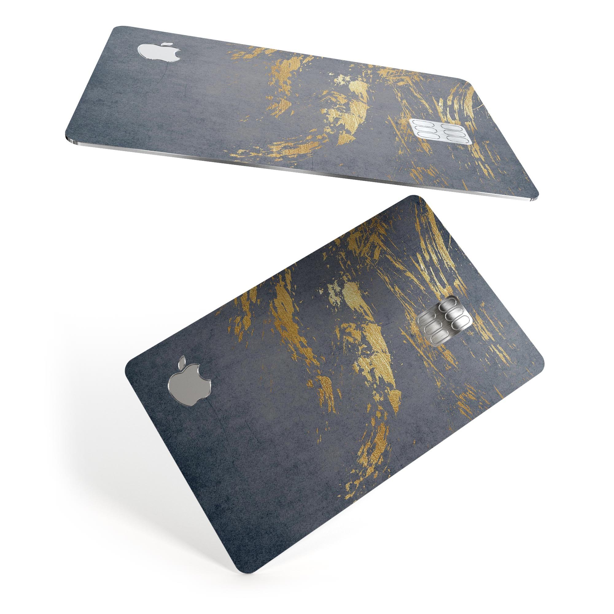 Navy Gold Foil Premium Protective Decal Skin-Kit for Apple Card, showcasing its elegant design and high-quality finish.