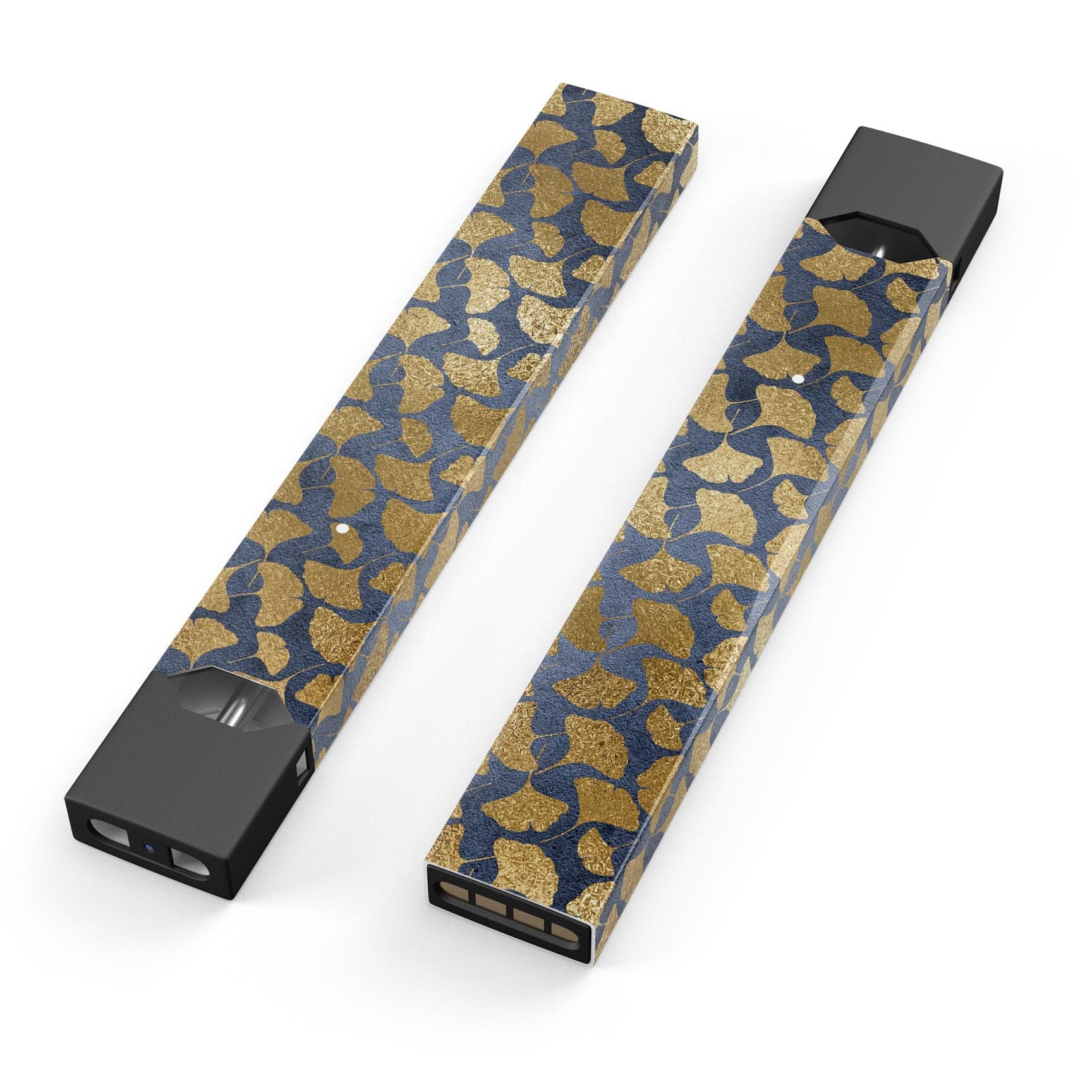 Navy Gold Foil v10 premium decal skin-wrap sticker for JUUL device, showcasing its elegant design and protective features.