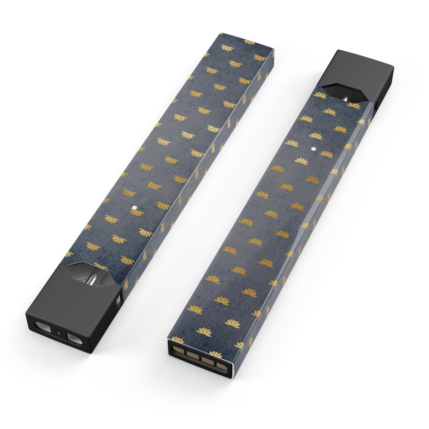 Navy Gold Foil v12 skin-wrap sticker designed for JUUL vaping device, showcasing a premium decal with a stylish finish.